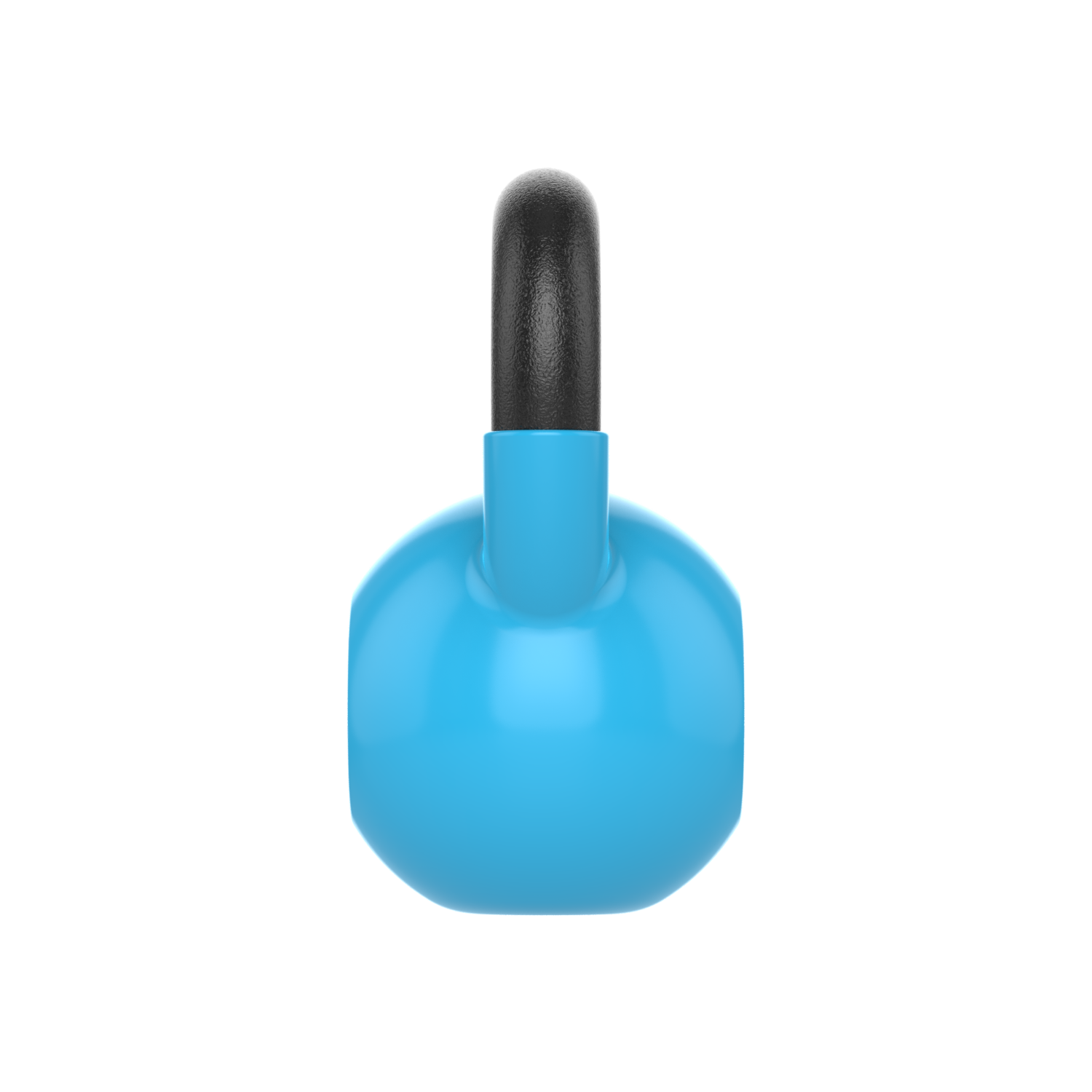 Blue kettlebell with a black handle.  It has no logo.