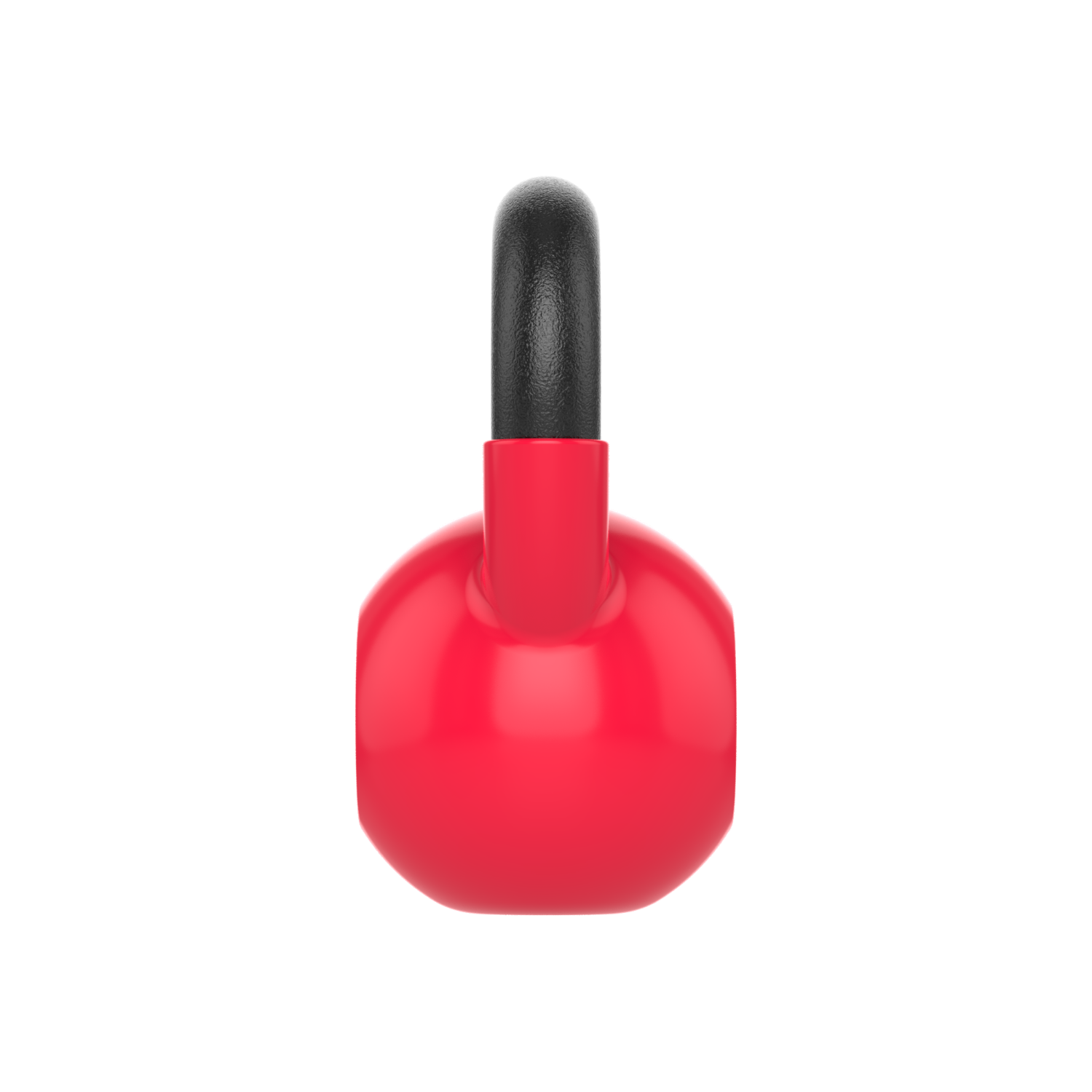 Red kettlebell with a black handle.  It has no logo.