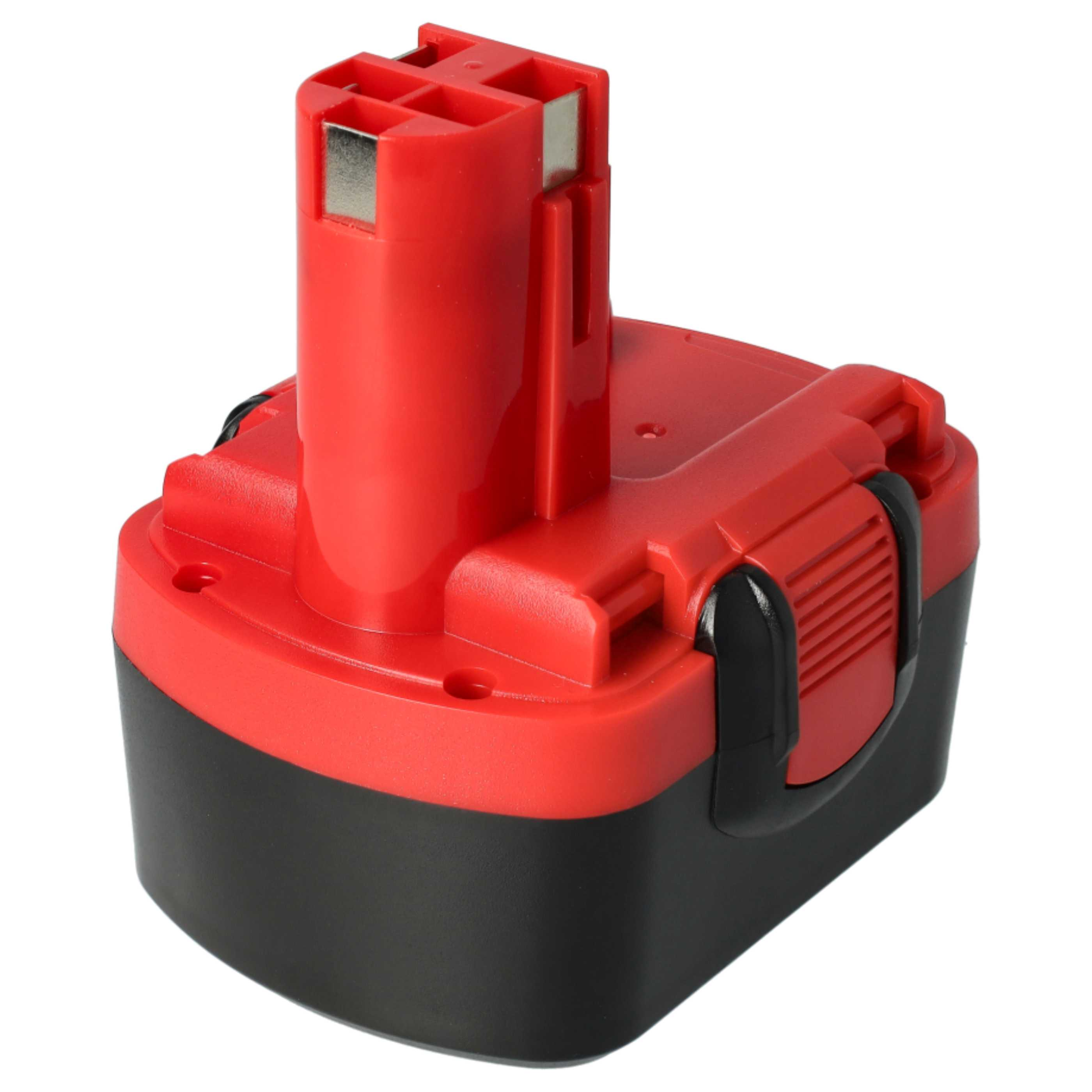 Roter und schwarzer Akku mit roter Oberseite und drei silbernen Kontaktpunkten oben.