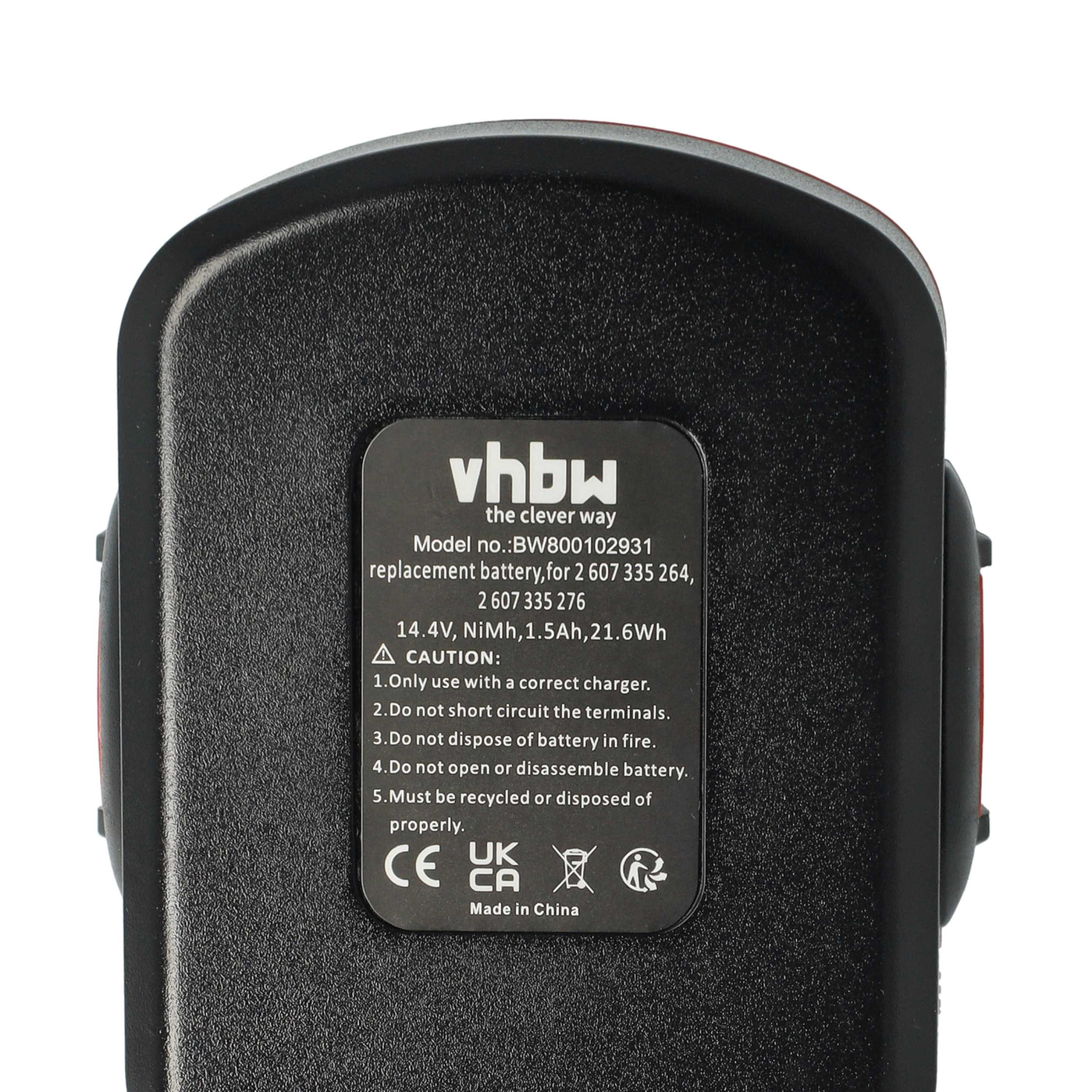 Schwarzes Batteriepack mit Etikett. Es hat Sicherheitshinweise und technische Daten.