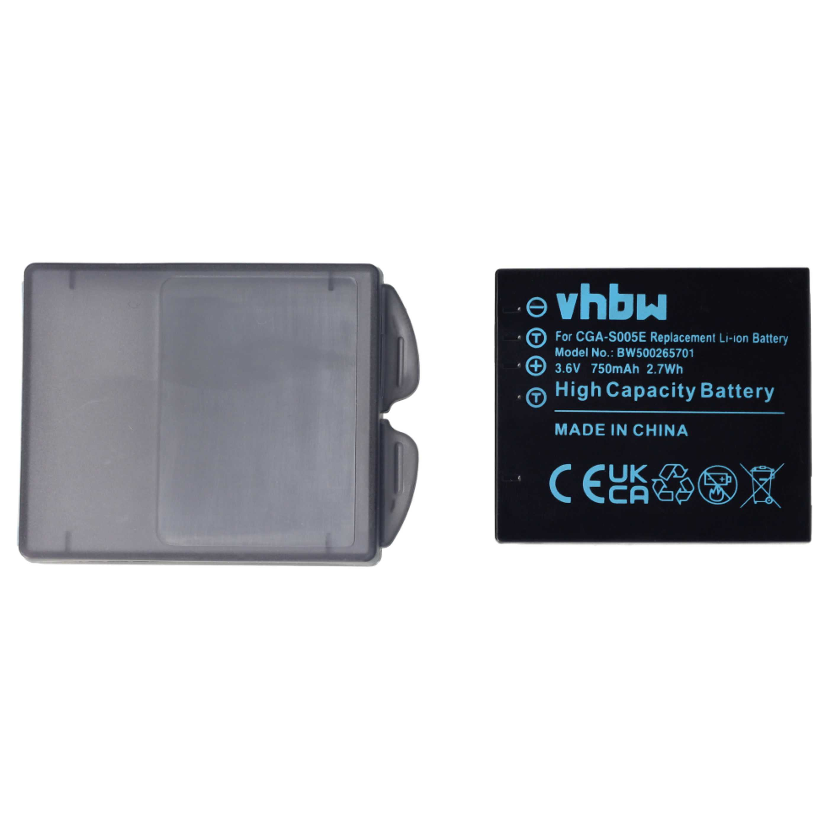 Zwei schwarze Batterien, eine in einem Gehäuse, mit Text und Warnungen, einschließlich "High Capacity Battery".