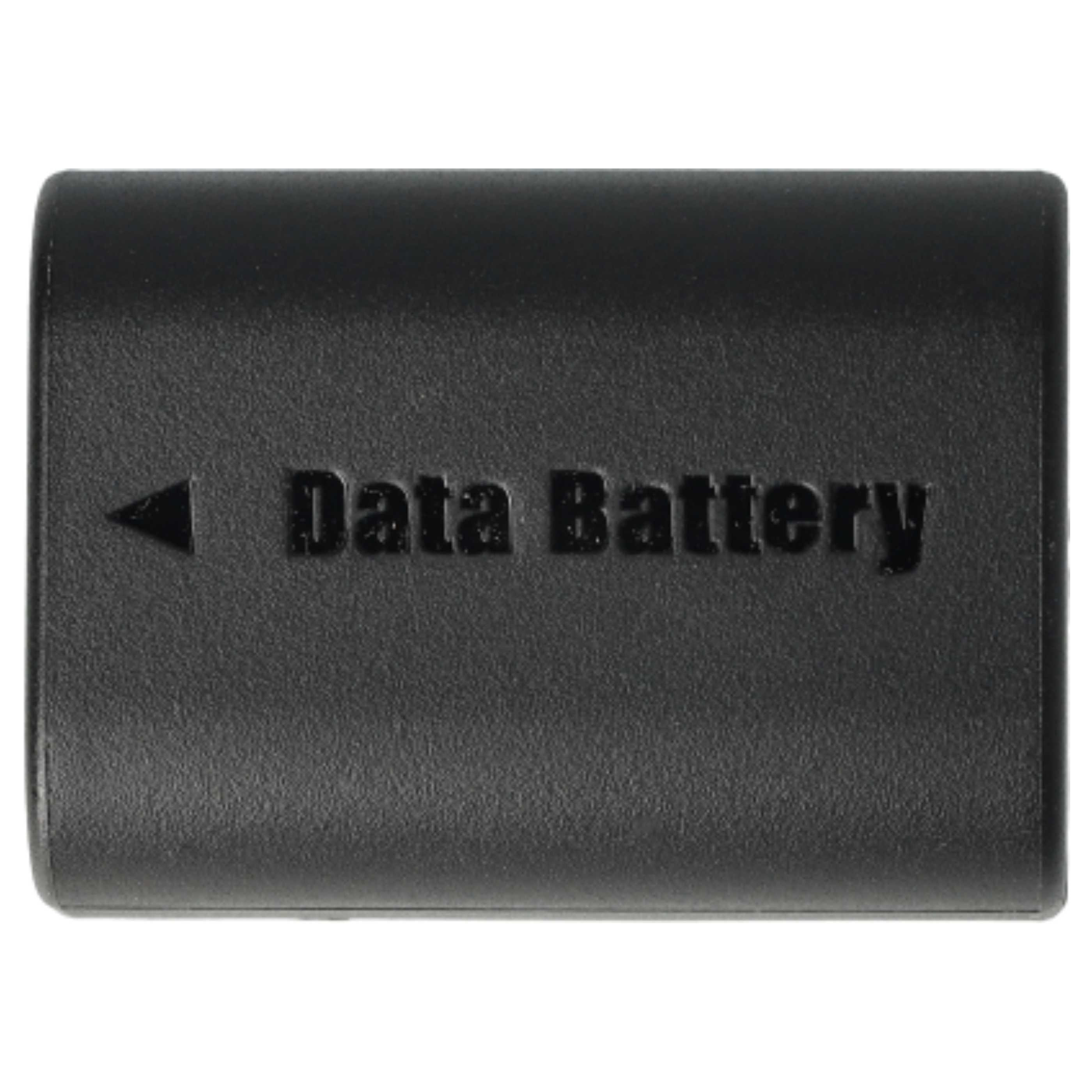Schwarzer rechteckiger Datenakku mit den Worten 'Data Battery' und einem Pfeil. Weißer Hintergrund.