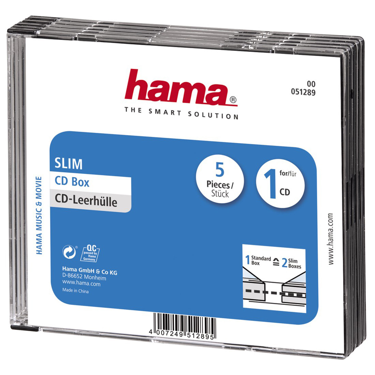 Stapel klarer CD-Hüllen. Hama-Logo und Produktinformationen sichtbar.