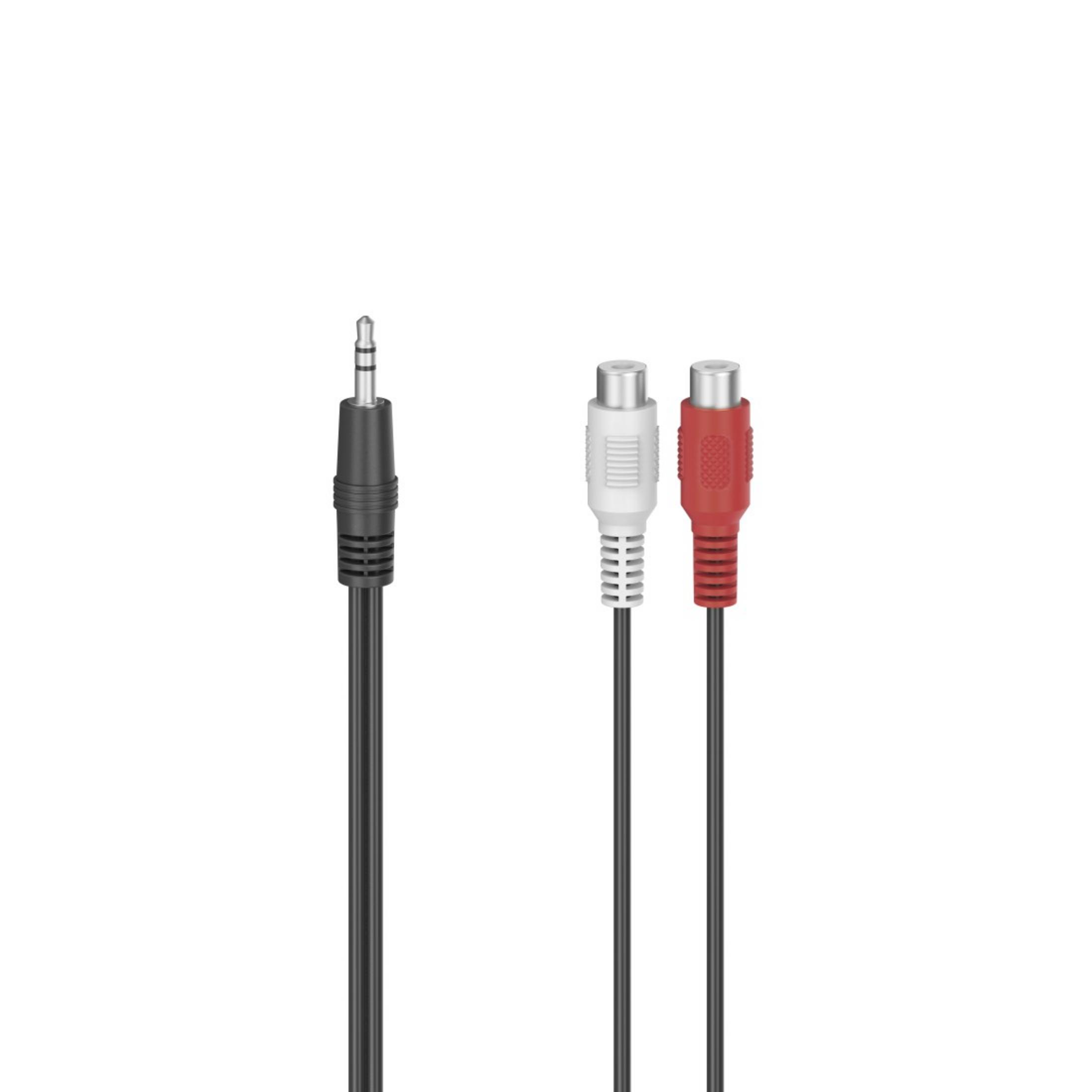 Cavo nero con jack da 3,5 mm e connettori RCA rosso e bianco.