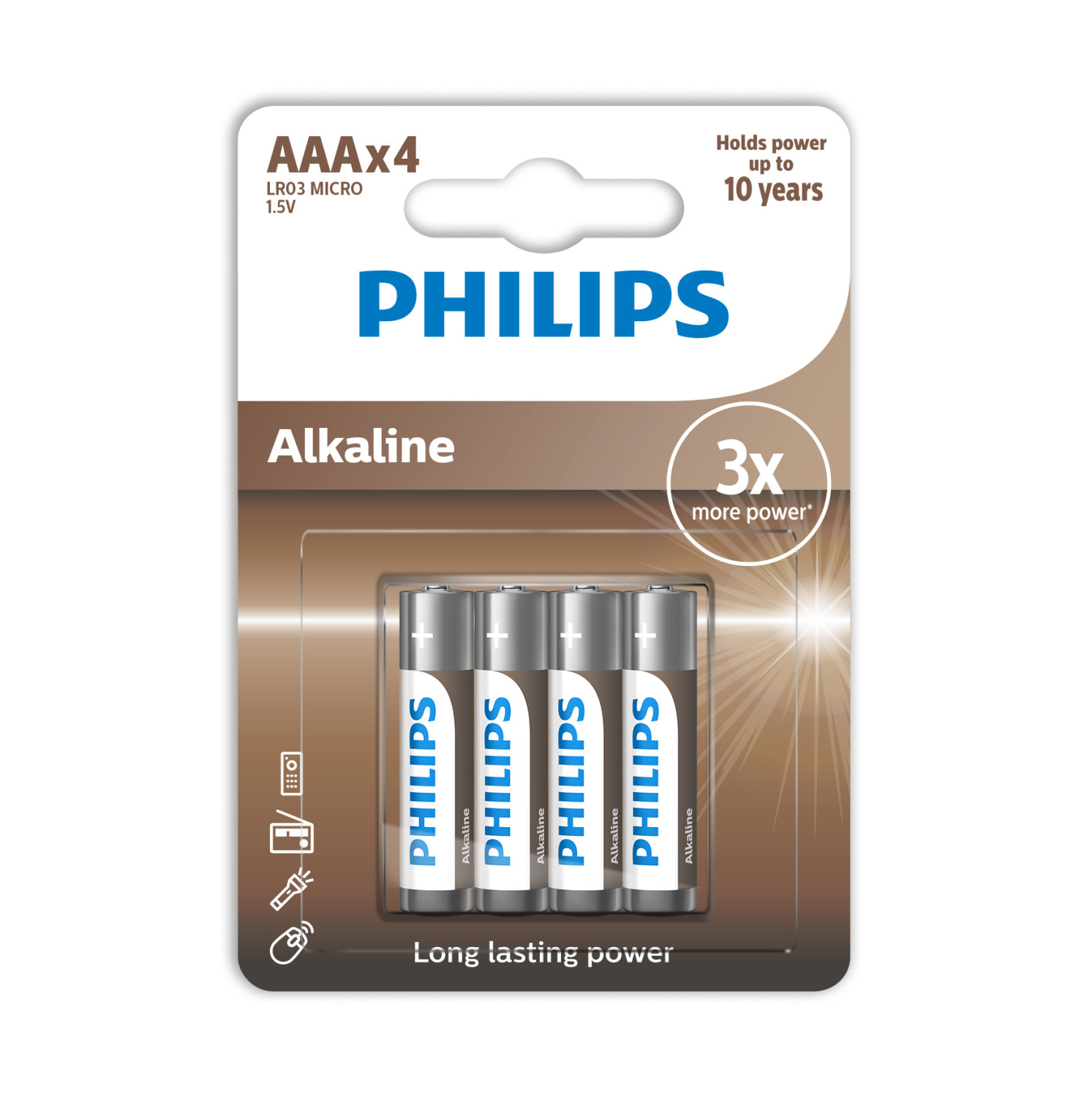 Baterie Philips AAA w blistrze, napis: Alkaline, 3x więcej mocy.