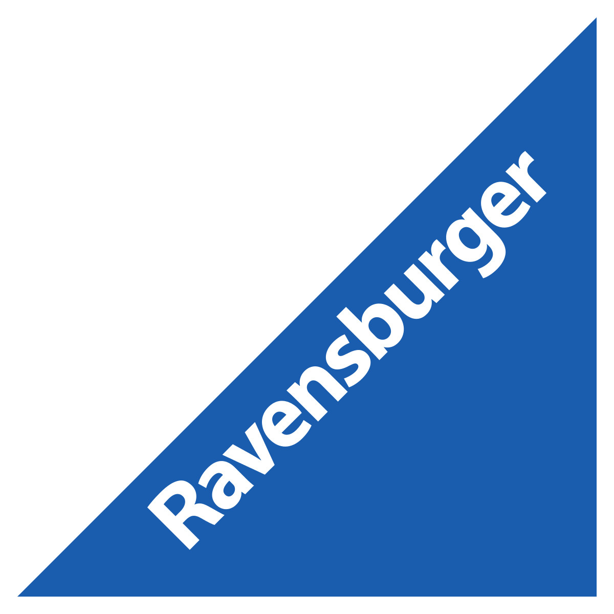 Ein blaues und weißes Ravensburger-Logo, ein blaues Dreieck mit weißem Text.