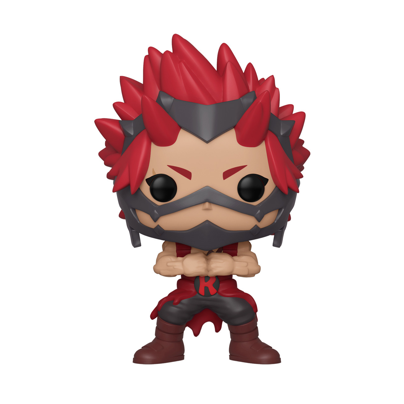 Eine Funko Pop Figur eines rothaarigen Anime-Charakters mit schwarzer Maske und verschränkten Armen.