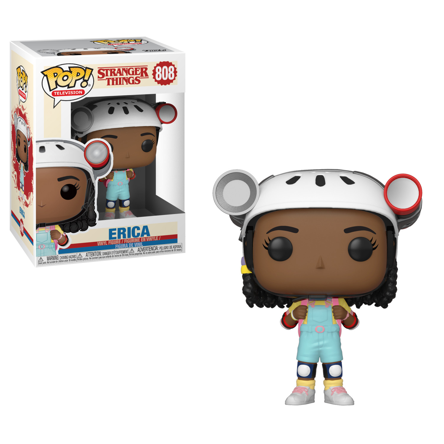 Erica Funko Pop Figur in Box und Erica Figur. Sie trägt einen Helm.