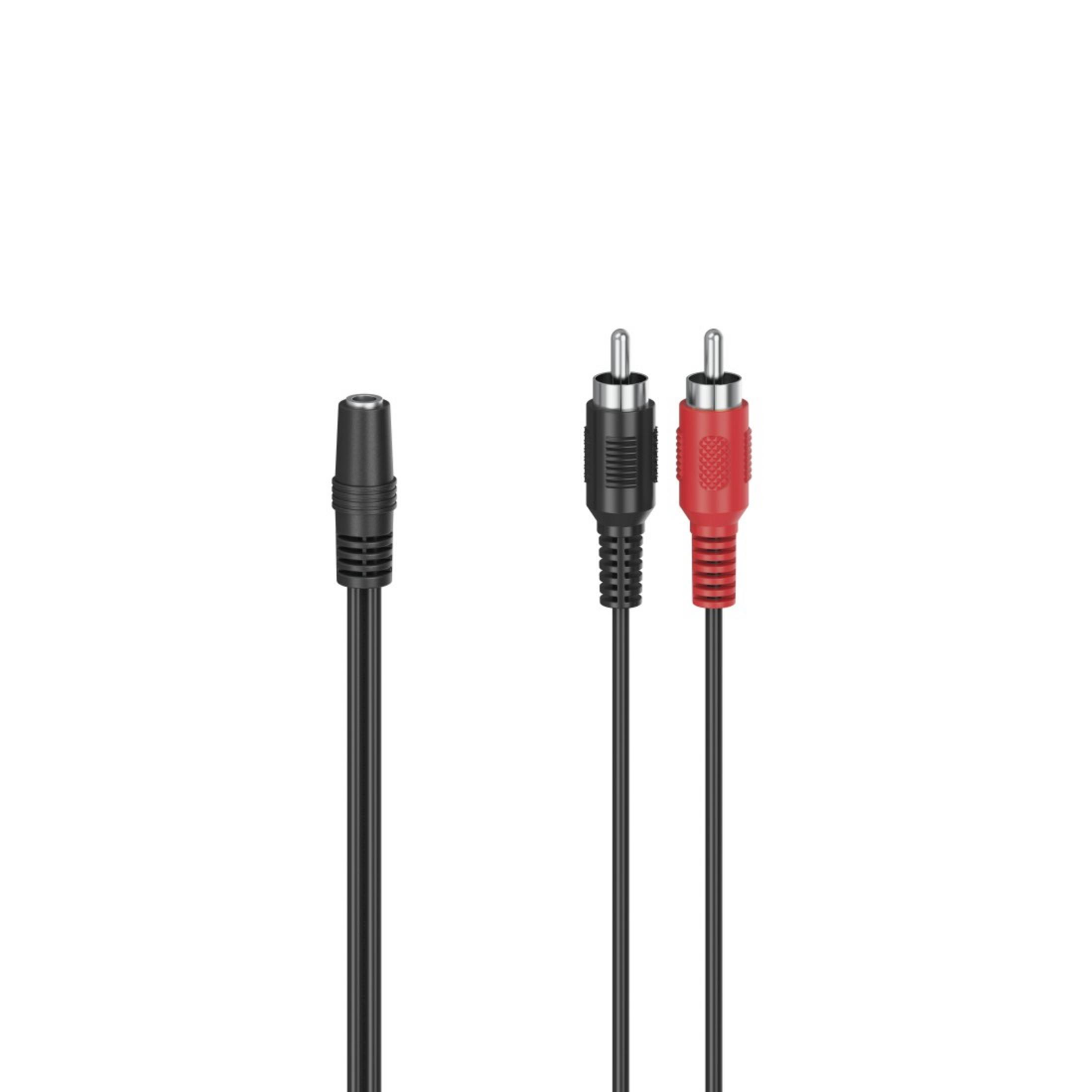 Czarne i czerwone kable audio, czarne złącze, czerwone złącze i czarne złącze.