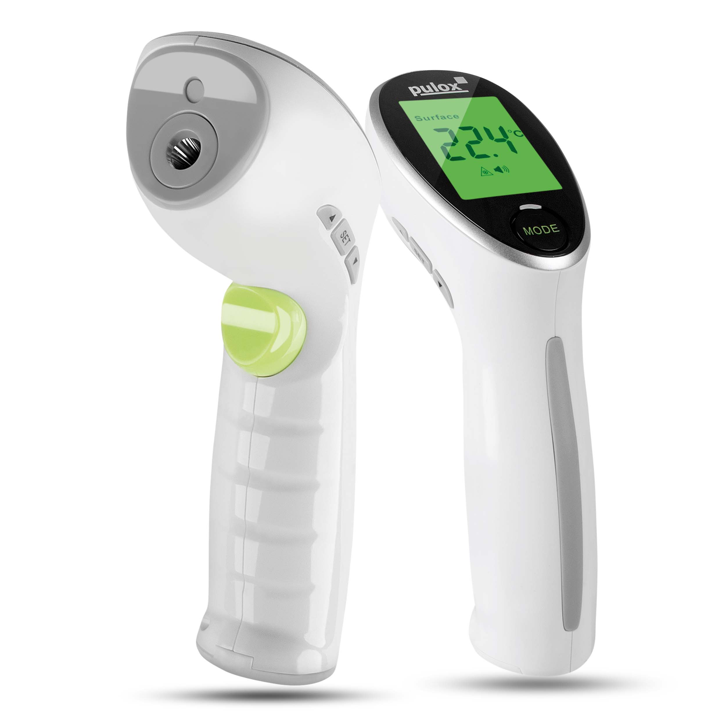 Weißes und graues Infrarot-Thermometer, Digitalanzeige.