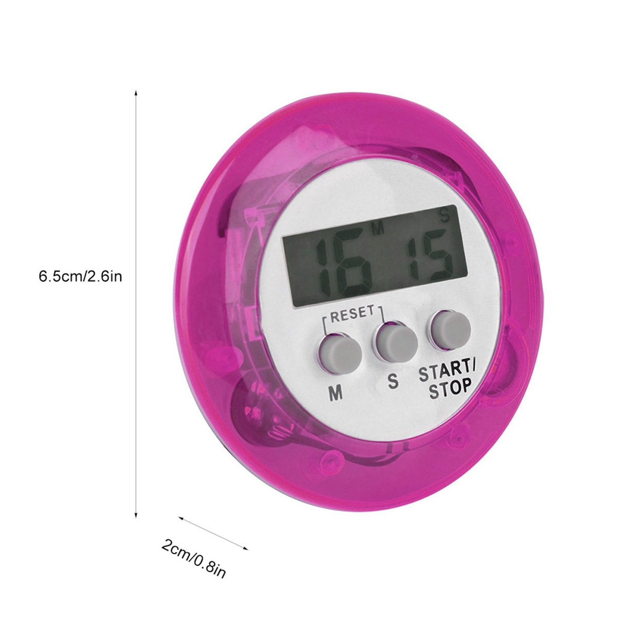 Pinkfarbener digitaler Küchentimer mit Anzeige 16:15, Tasten für Reset/Start/Stopp.