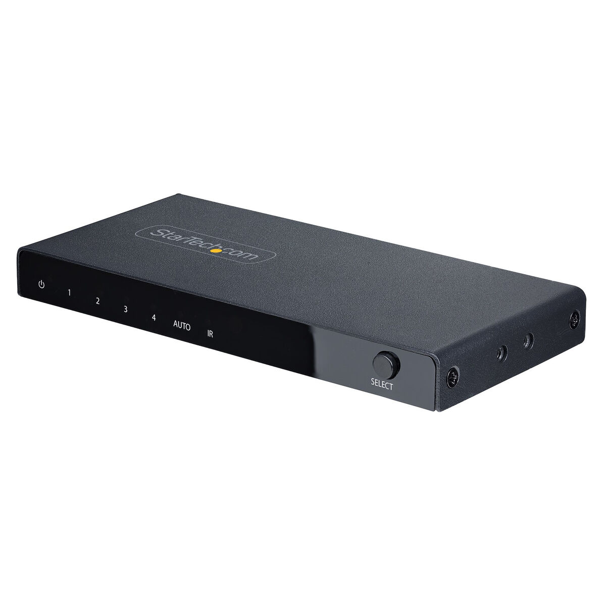 Un dispositivo elettronico nero con pulsanti e porte, etichettato 'StarTech.com'.