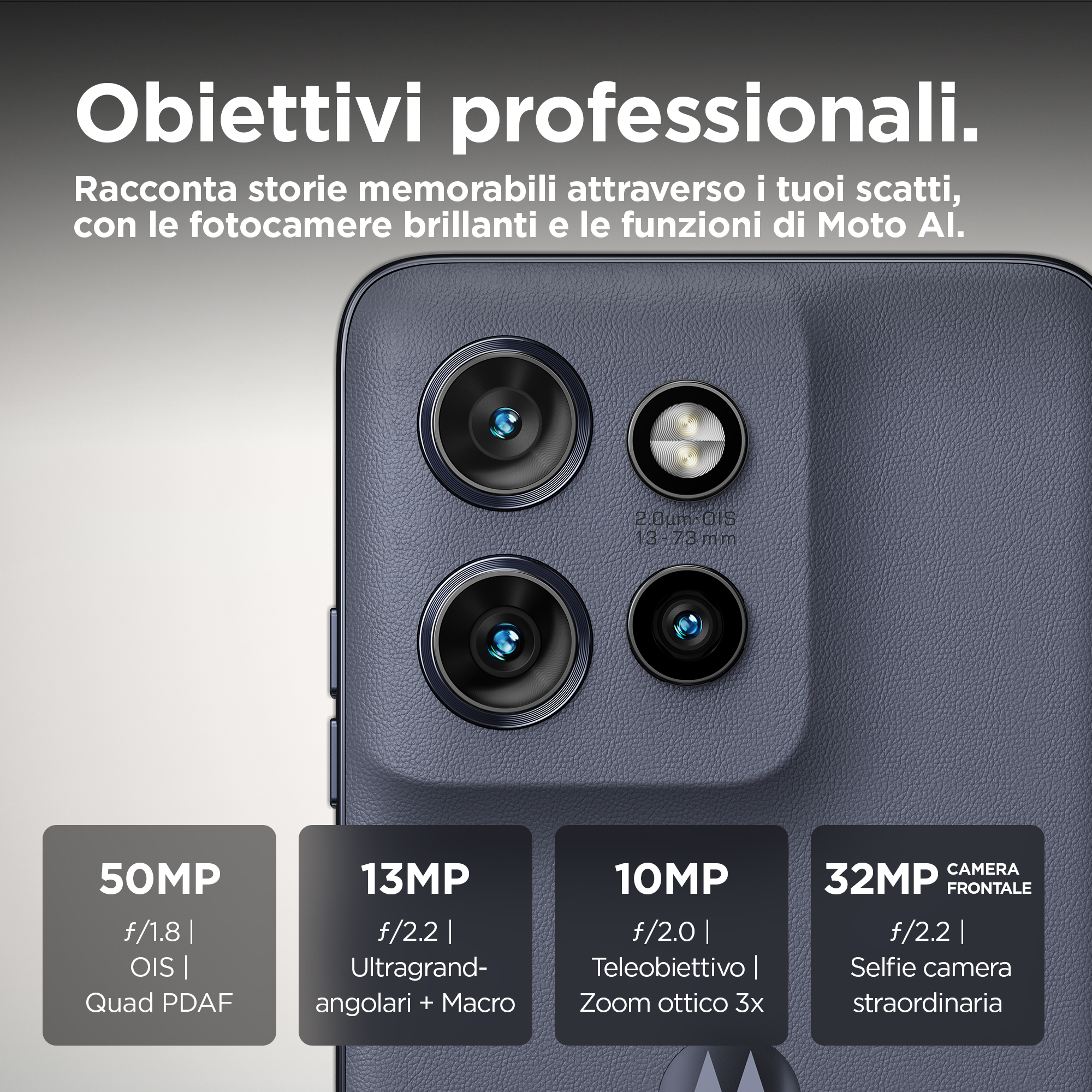 Zbliżenie na zestaw kamer telefonu. Obraz pokazuje wiele obiektywów i specyfikacji.