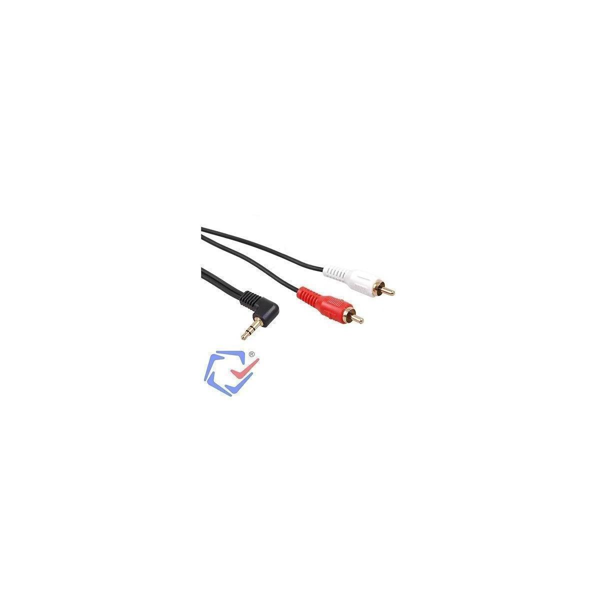 Drei Audiokabel. Eines ist schwarz mit 3,5-mm-Stecker, die anderen sind rot und weiß.