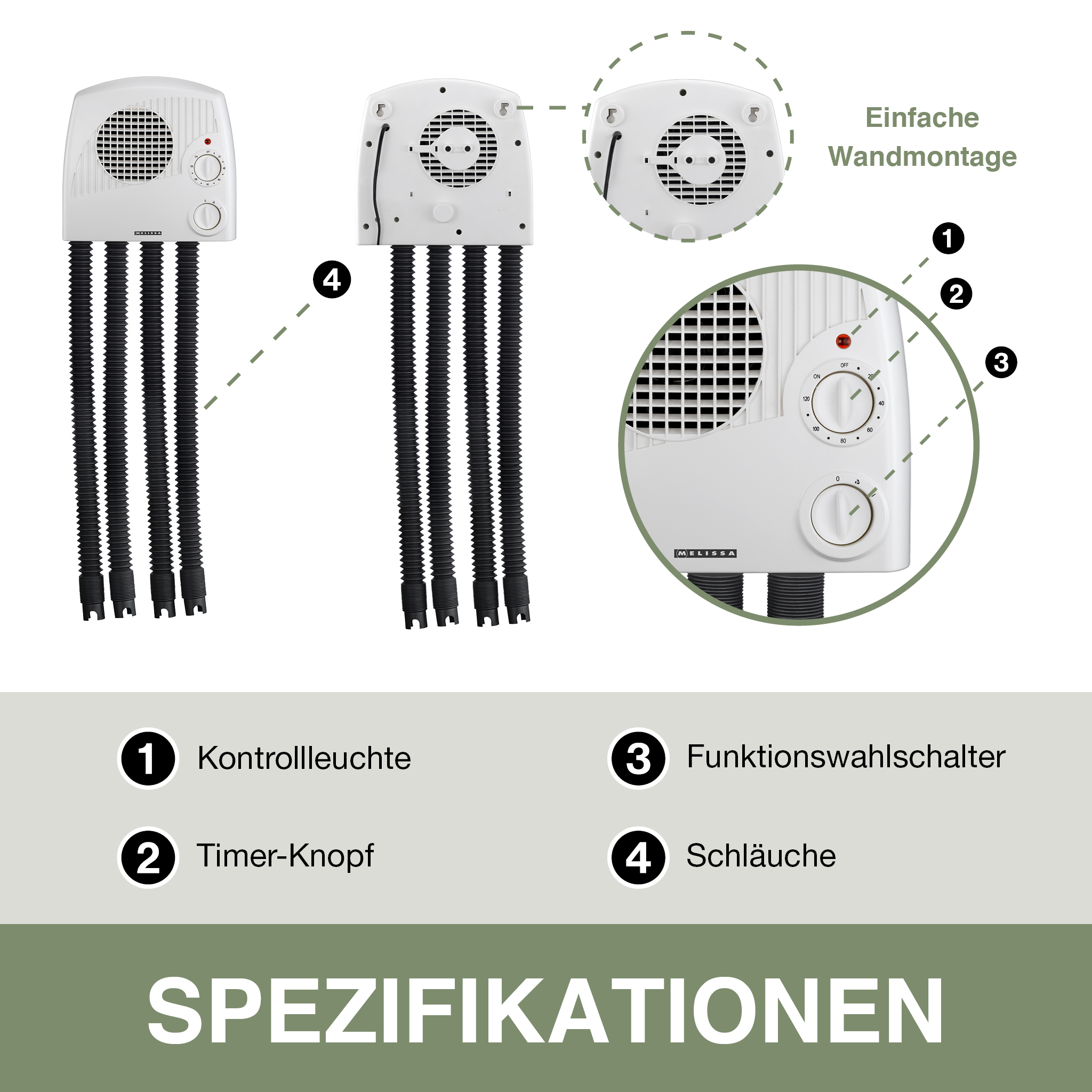 Diagramma di un riscaldatore bianco con tubi e comandi su sfondo bianco.