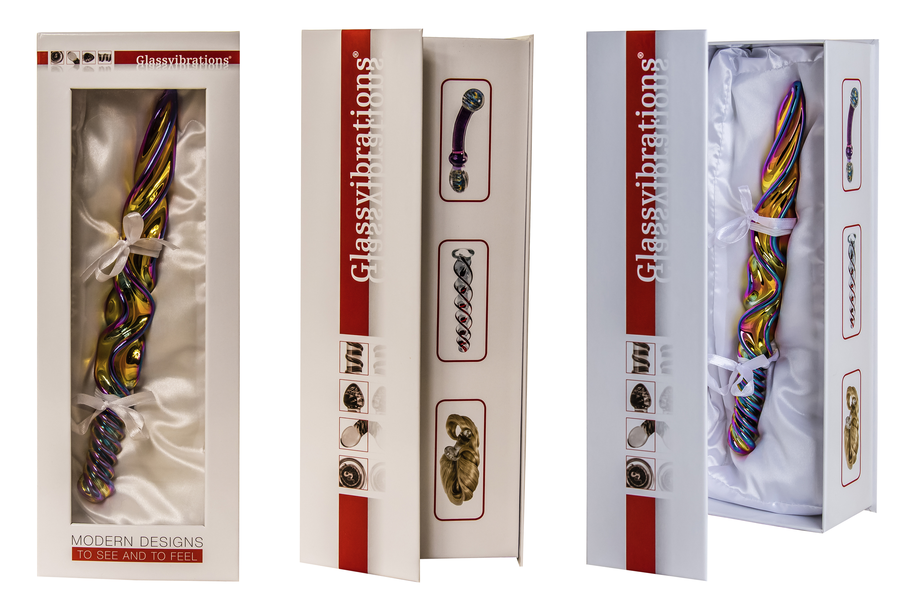 Produktverpackung mit Glasvibratoren in einer Box. Text: Glasvibrationen.