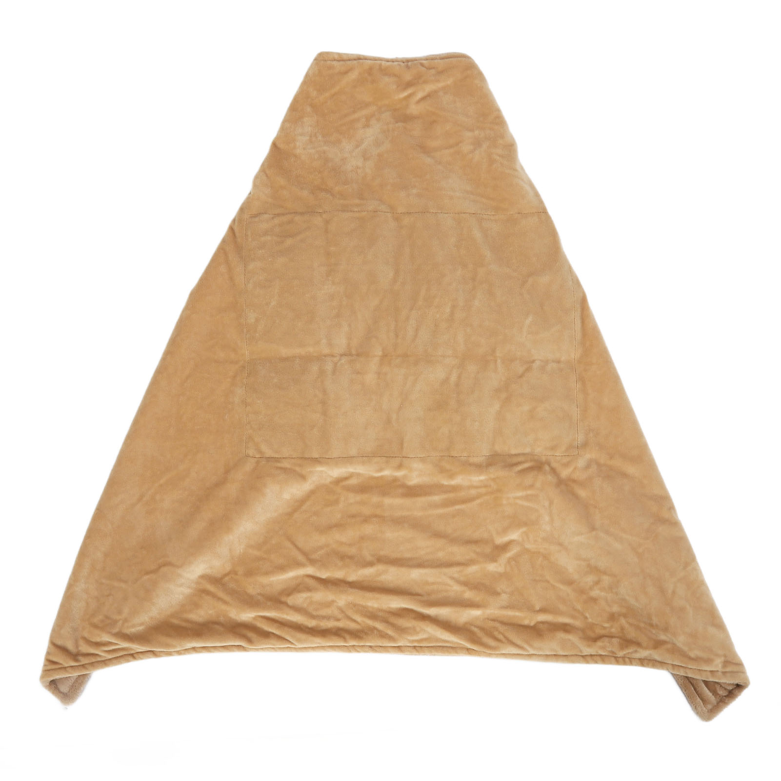 Hellbraunes, deckenartiges Objekt, dreieckig gefaltet, mit Tasche.