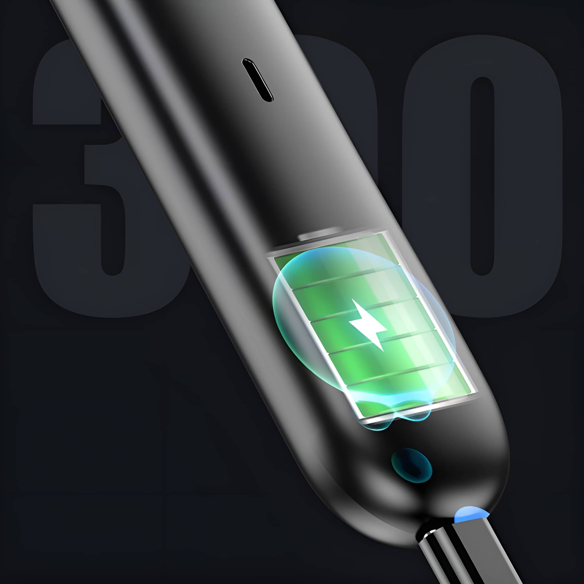 Ein schwarzes Gerät mit einer Batteriestandsanzeige, die ein Ladesymbol zeigt.