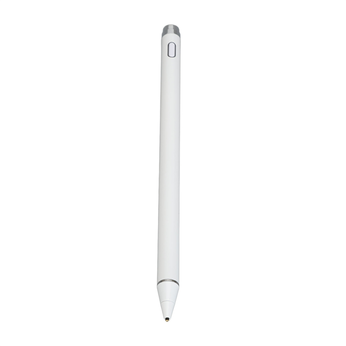 Ein weißer Stift mit silberner Spitze, isoliert auf weißem Hintergrund.