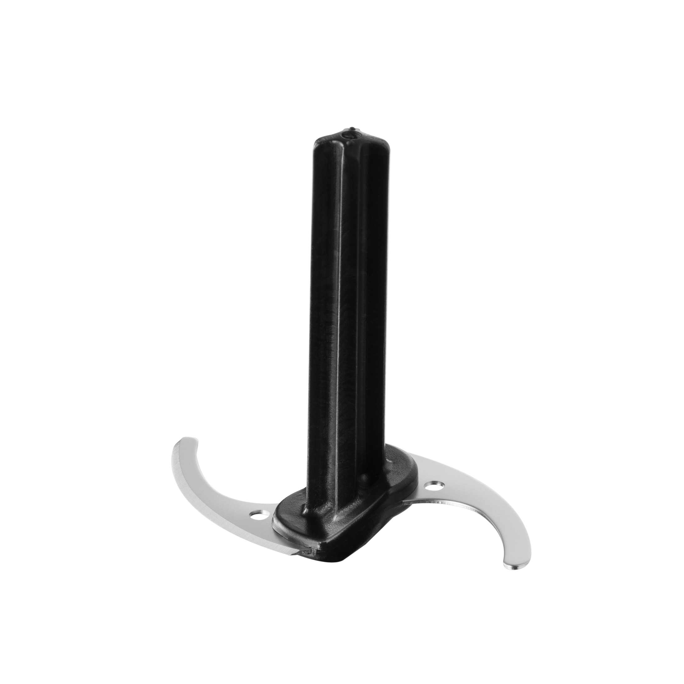 Schwarze Küchenmixer-Klinge. Die Klinge hat zwei gebogene Schneidkanten und einen zentralen Schaft.