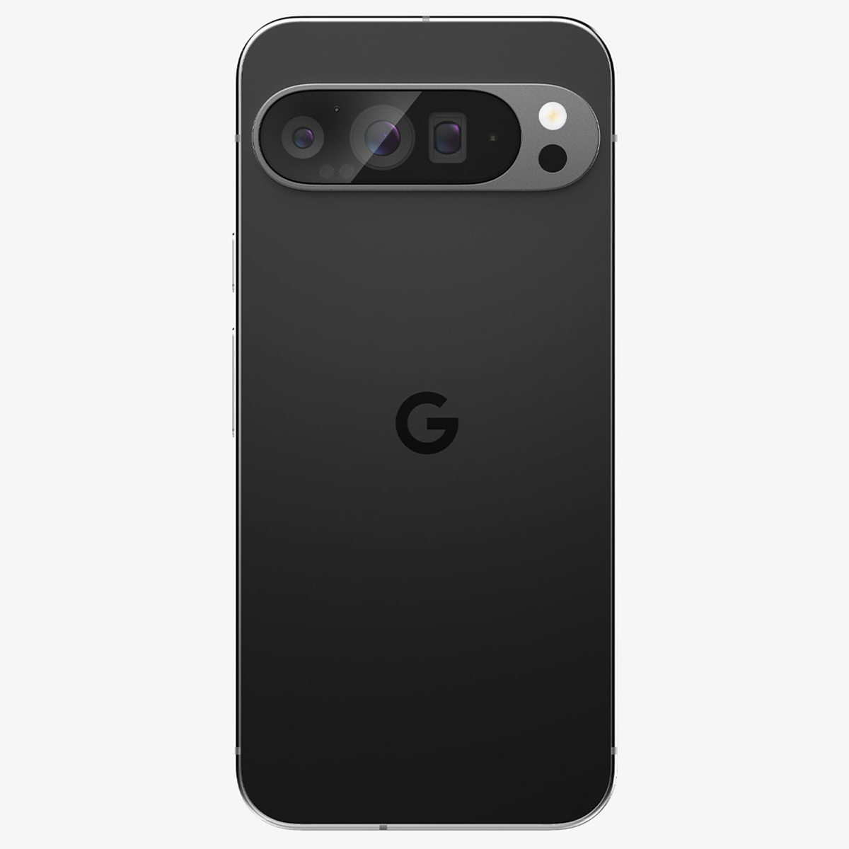 Retro di uno smartphone nero con modulo fotocamera. Il logo Google è al centro.