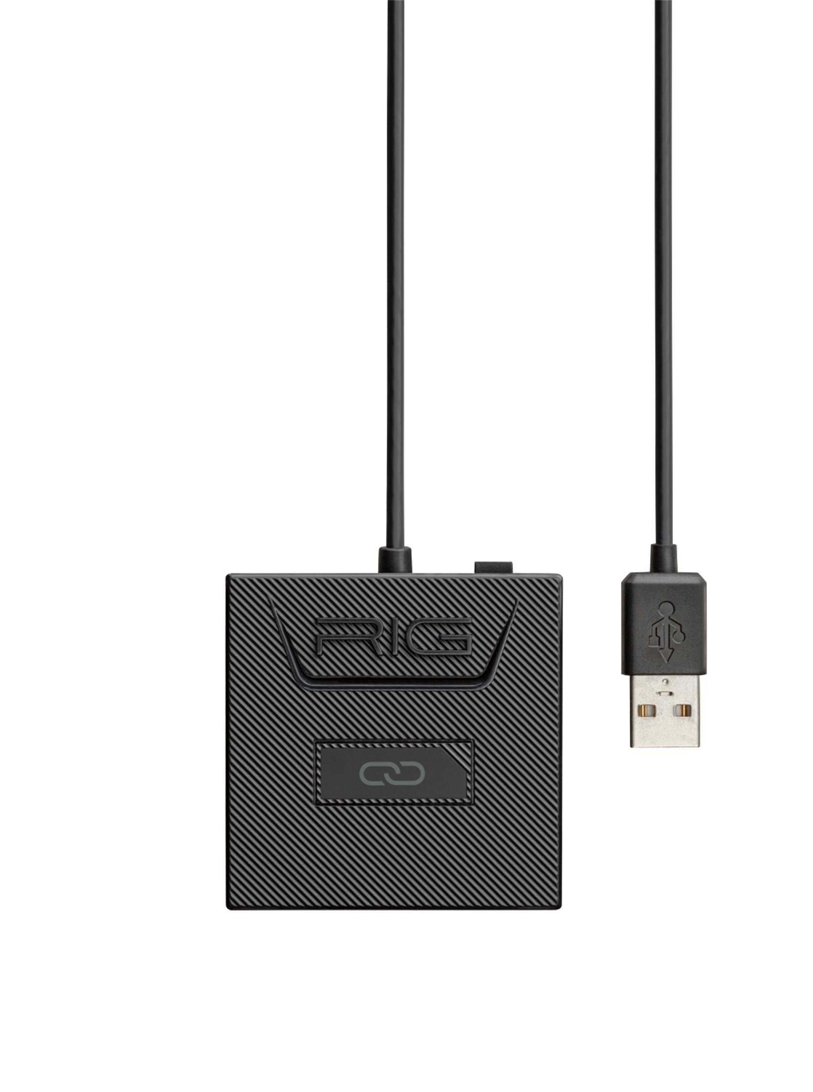 Un dispositivo cuadrado negro con un cable y un conector USB.
