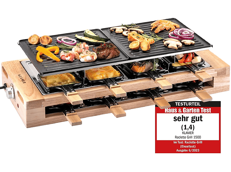 KLAMER Tischgrill elektrisch Raclette 8 Pers 1500