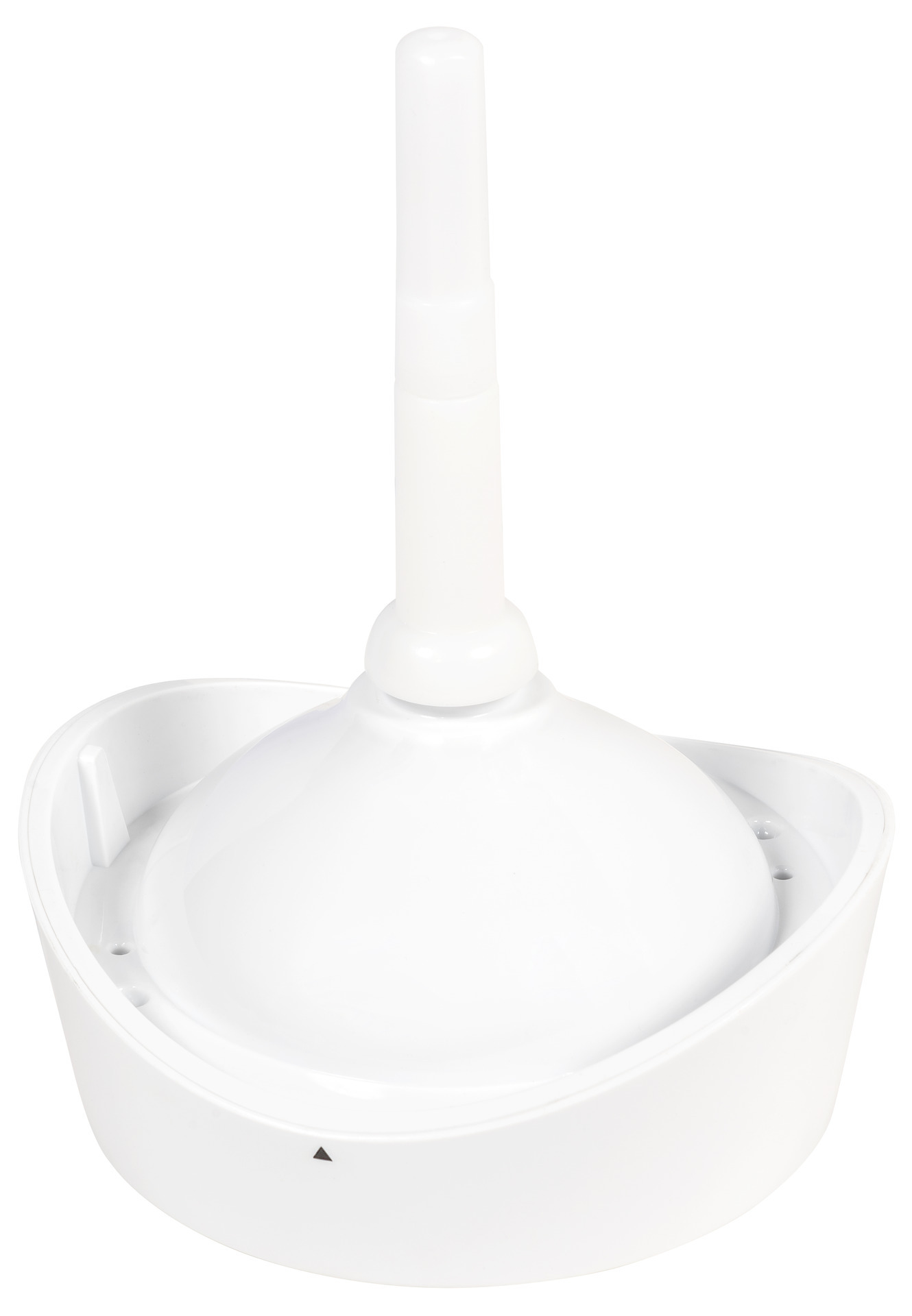 Weißer Wasserfilter mit langem, schlankem, weißem Ausguss und breiter Basis.