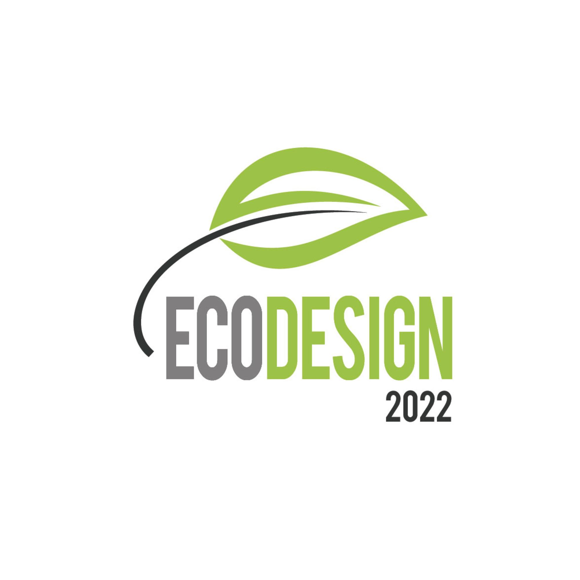 Logotipo con hoja y texto 'Ecodesign 2022'.