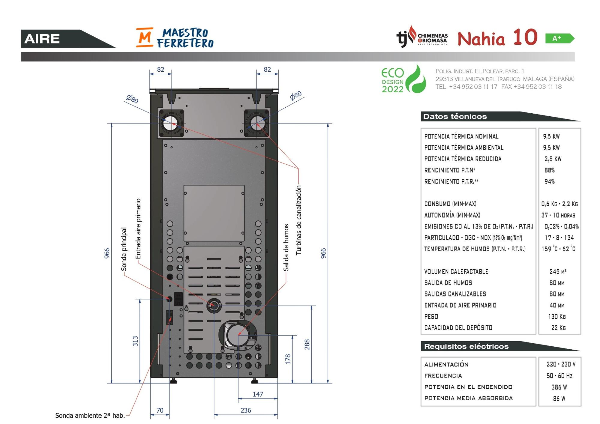 Dibujo técnico de una cámara de combustión con dimensiones y detalles.