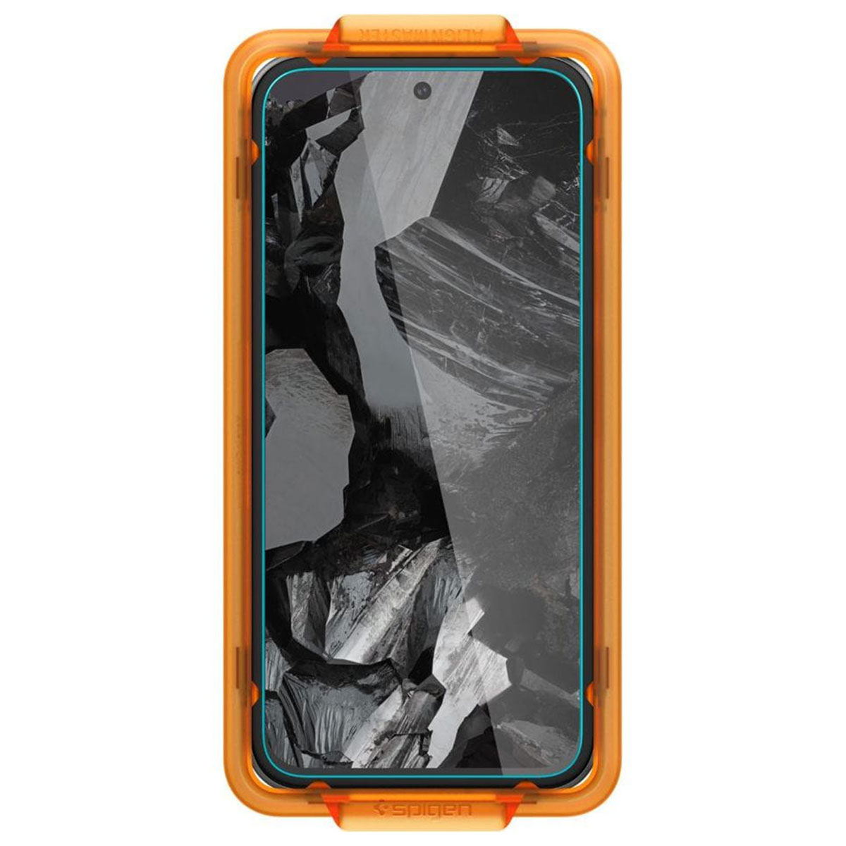 Custodia arancione per telefono, protezione schermo trasparente con texture rocciosa.