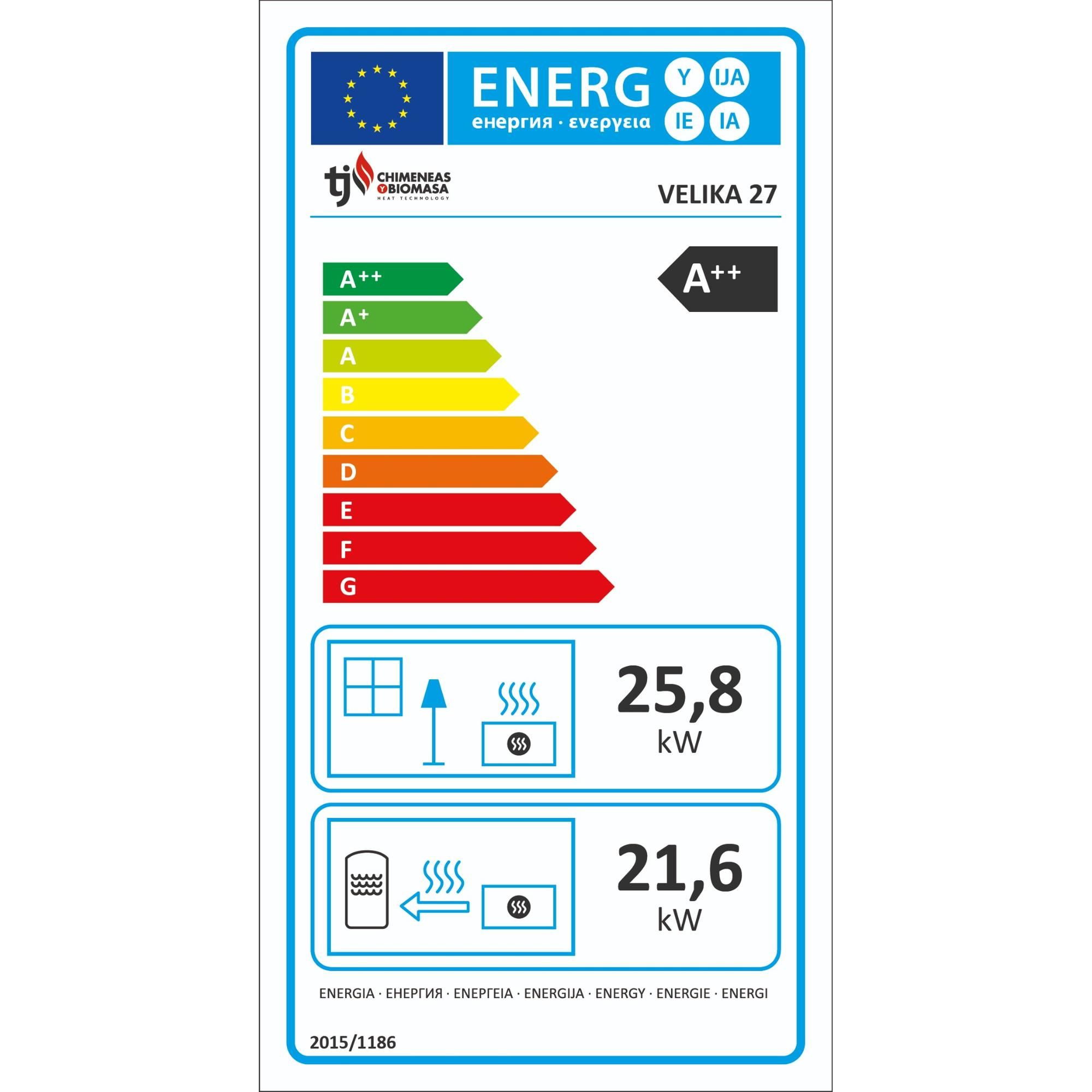 Etiqueta de eficiencia energética A++ con escala codificada por colores e información técnica.