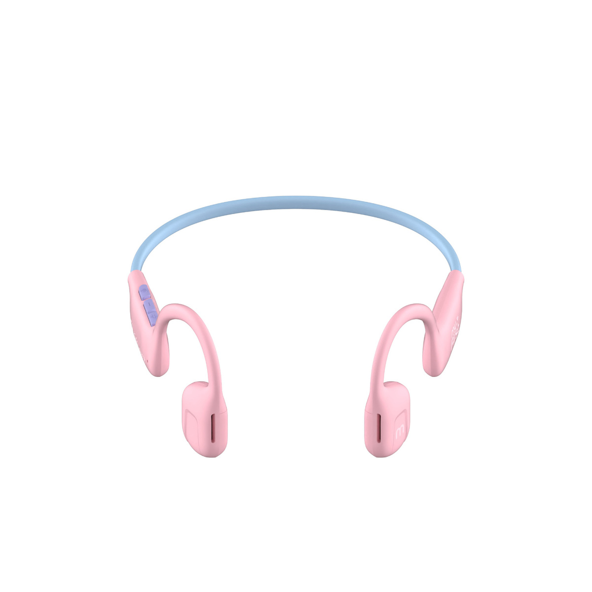 Knochenschallkopfhörer in Pink und Blau, isoliert auf weißem Hintergrund.
