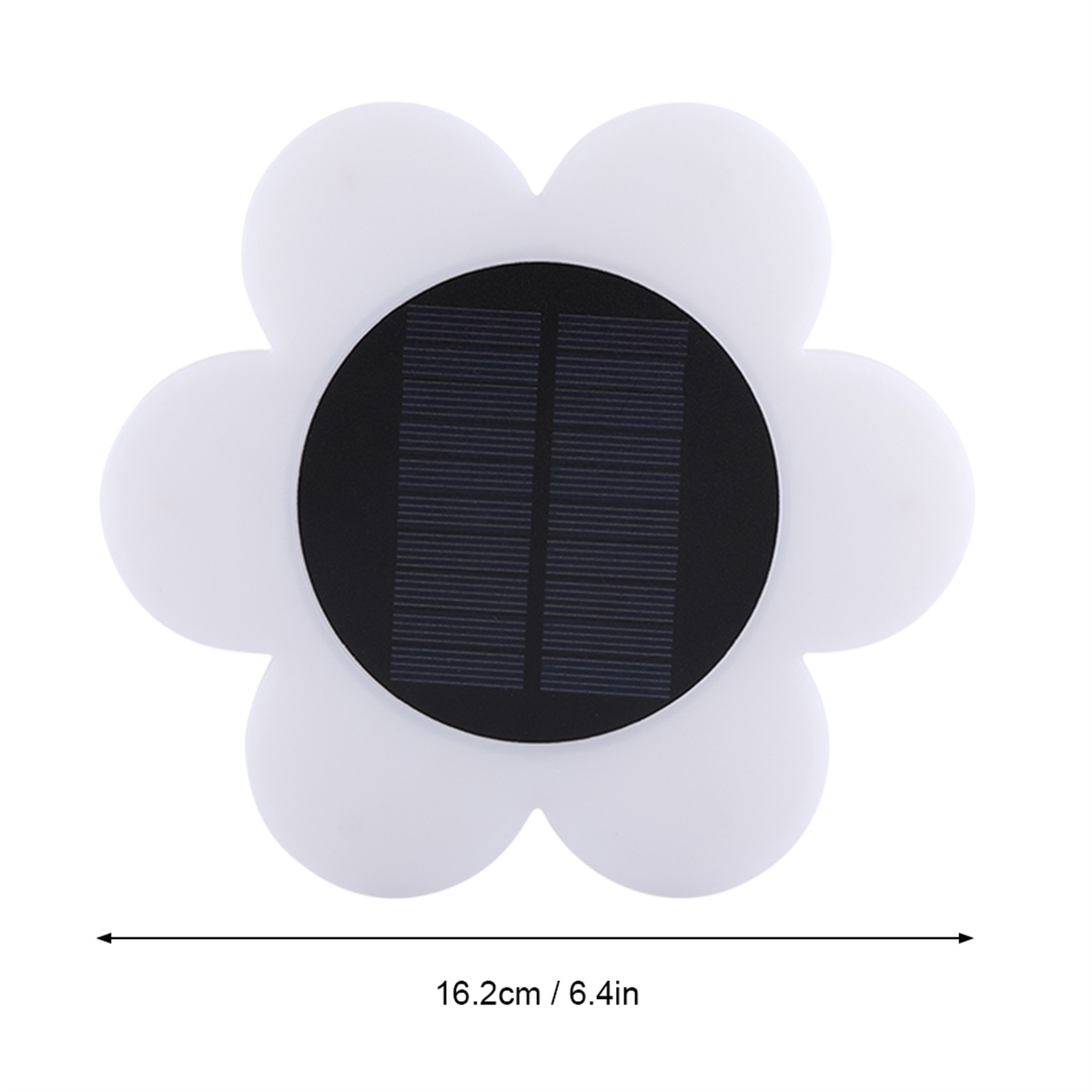 Weiße, blütenförmige Solarleuchte mit Solarpanel in der Mitte, 16,2cm/6,4in.