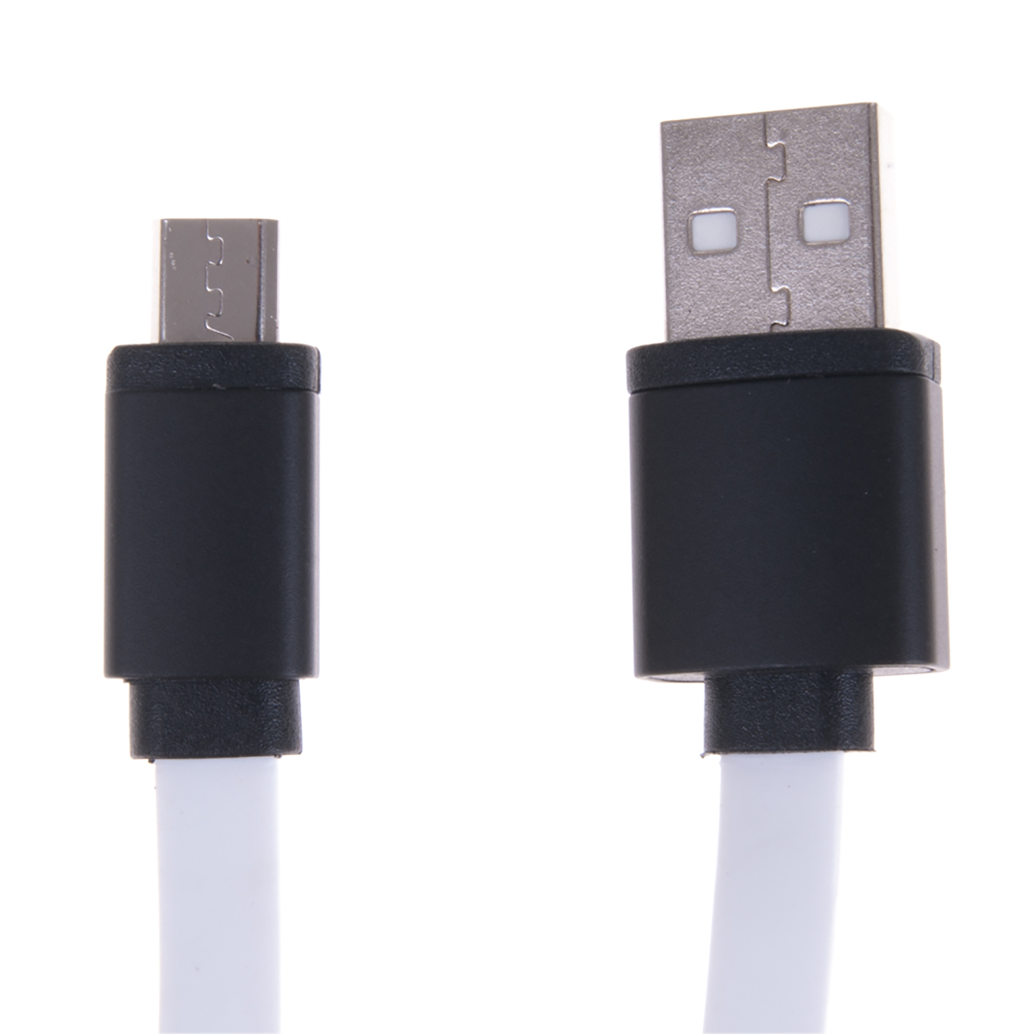Cavo da USB a micro-USB, bianco e nero, connettori a ogni estremità.
