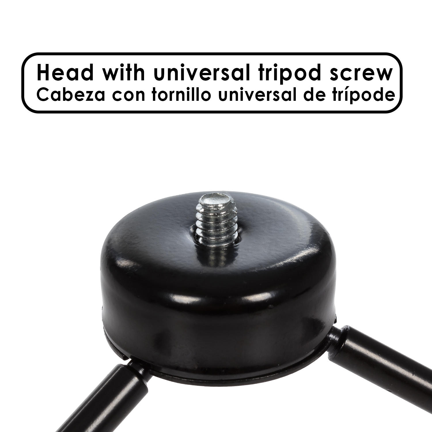 Una cabeza negra con un tornillo universal para trípode.