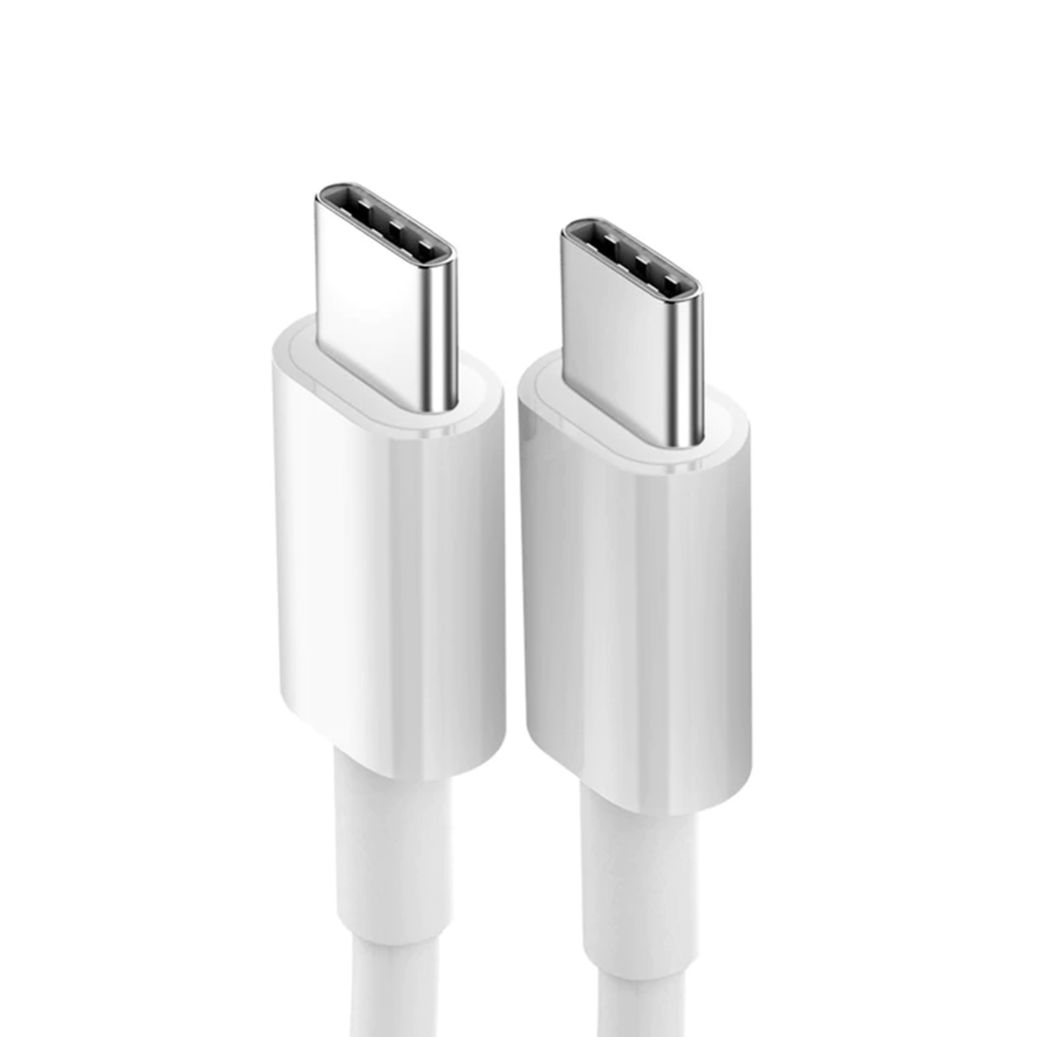 Dos cables USB-C blancos con conectores plateados. Ambos cables son rectos y están uno al lado del otro.