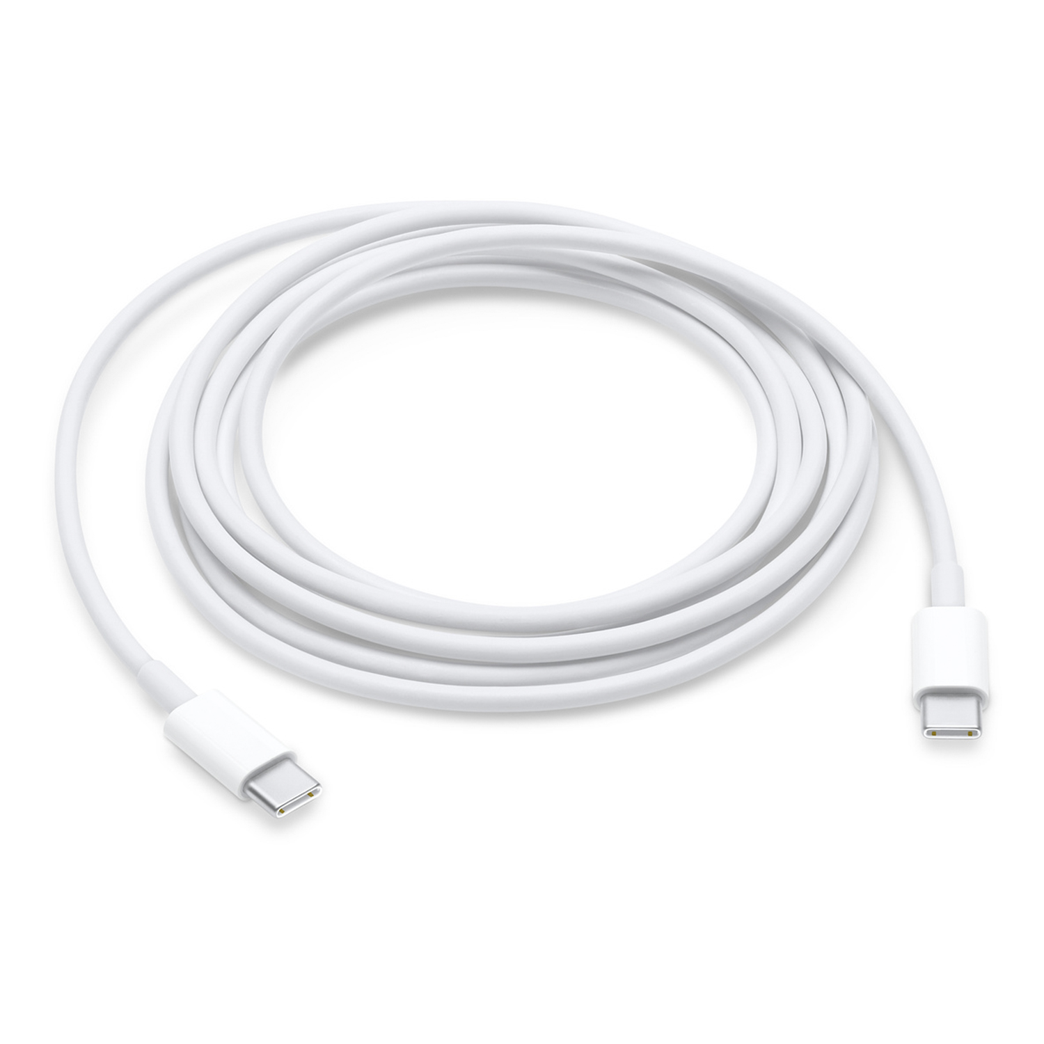 Cable USB-C blanco. Dos conectores USB-C. Fondo blanco.