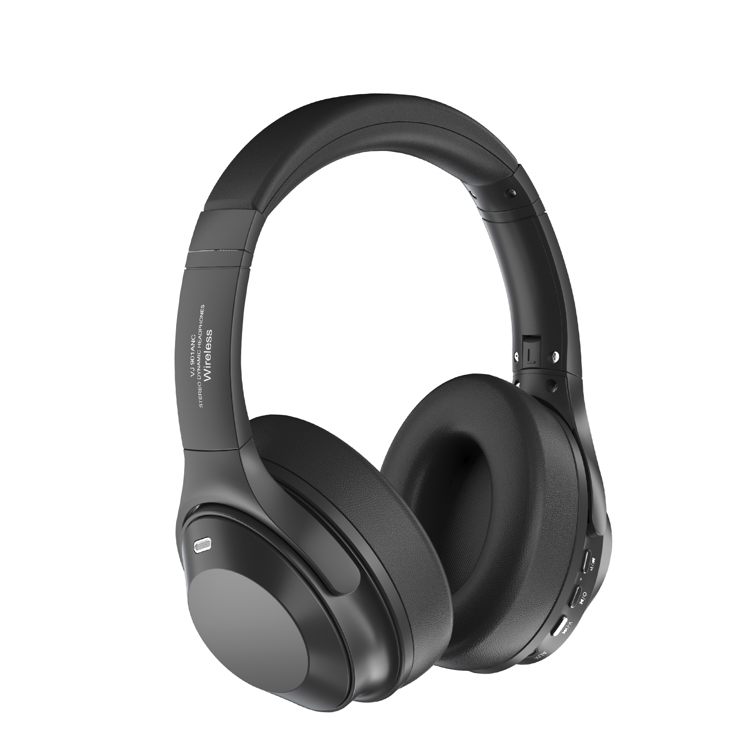 Cuffie wireless nere su sfondo bianco.