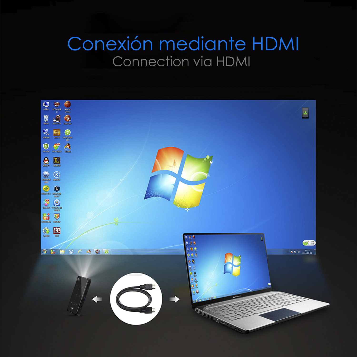 Schermo del laptop specchiato su un display più grande tramite connessione HDMI.