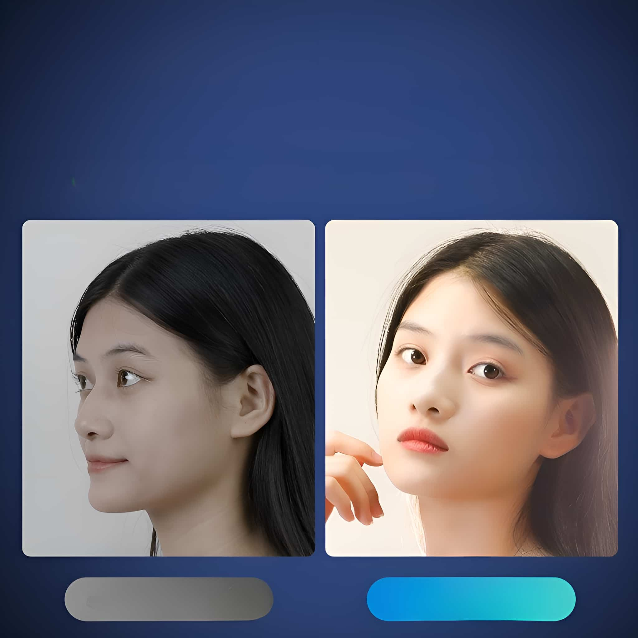 Zwei Gesichter, Seiten- und Frontansicht. Beide Gesichter gehören asiatischen Frauen.