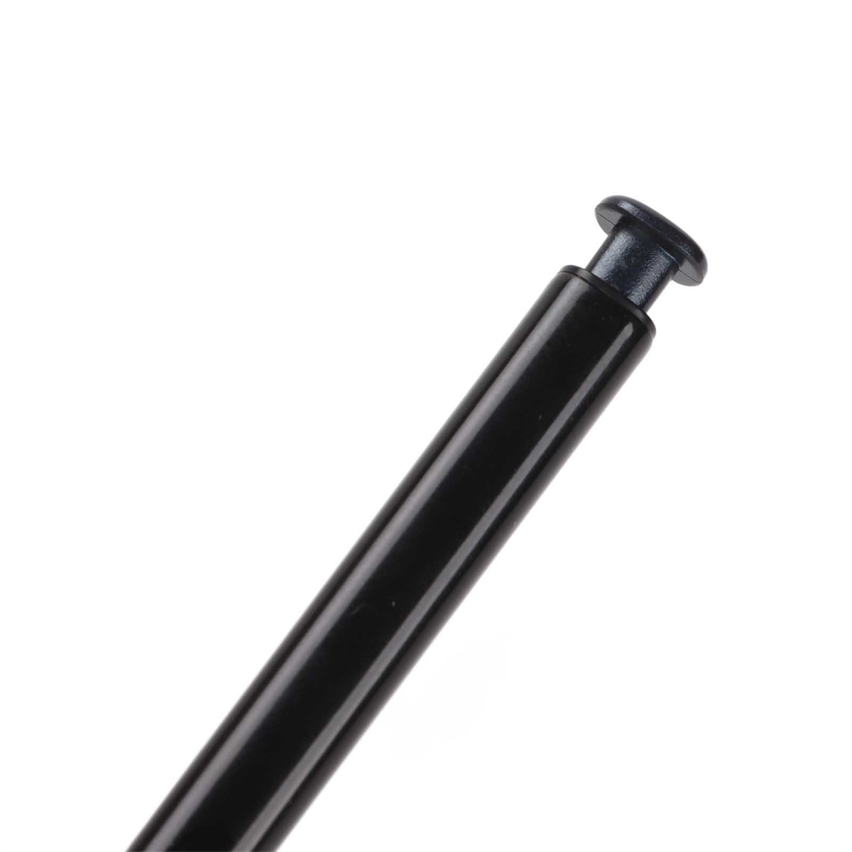 Schwarzer Eingabestift mit schwarzer Spitze, diagonal auf weißem Hintergrund.