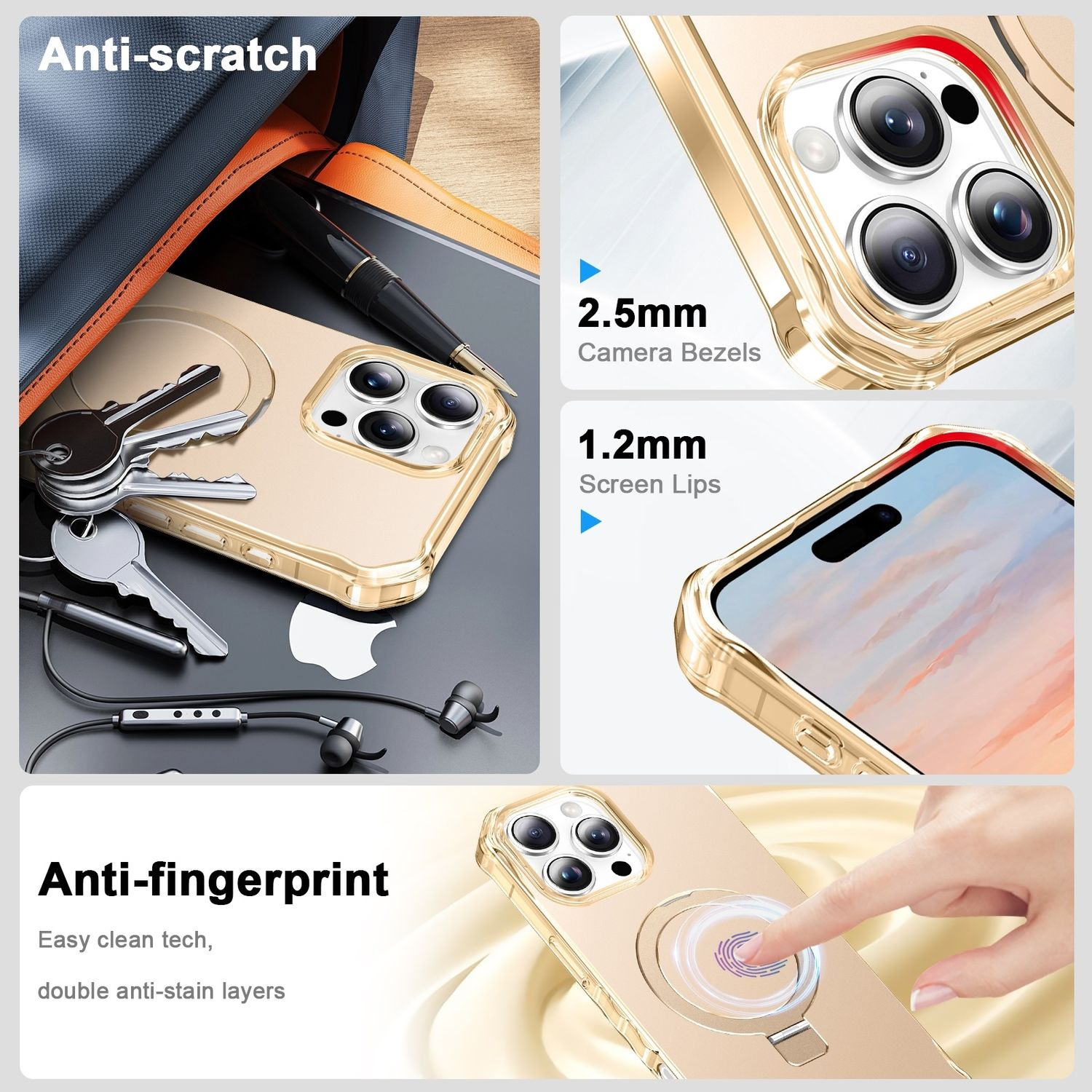 Handyhülle mit Telefon, zeigt Details von Kamerarahmen und Bildschirmrändern.
