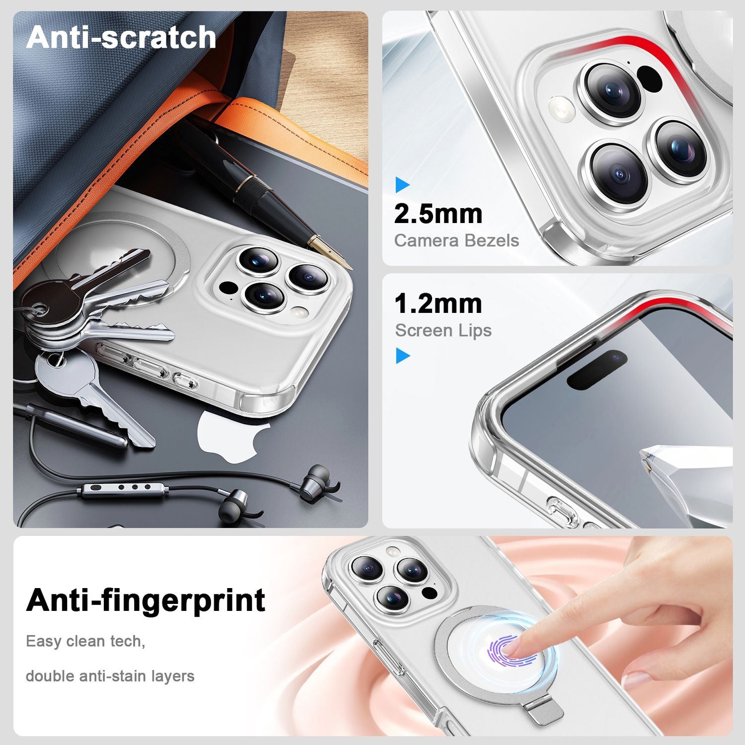 Eine Handyhülle mit Telefon und Nahaufnahmen der Hülle.