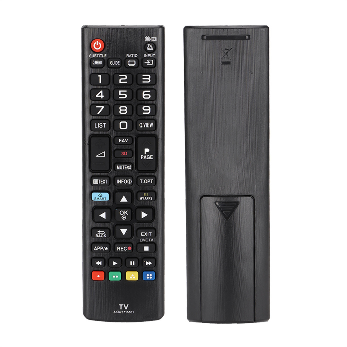 TV-Fernbedienung mit Tasten und einer Rückseite.