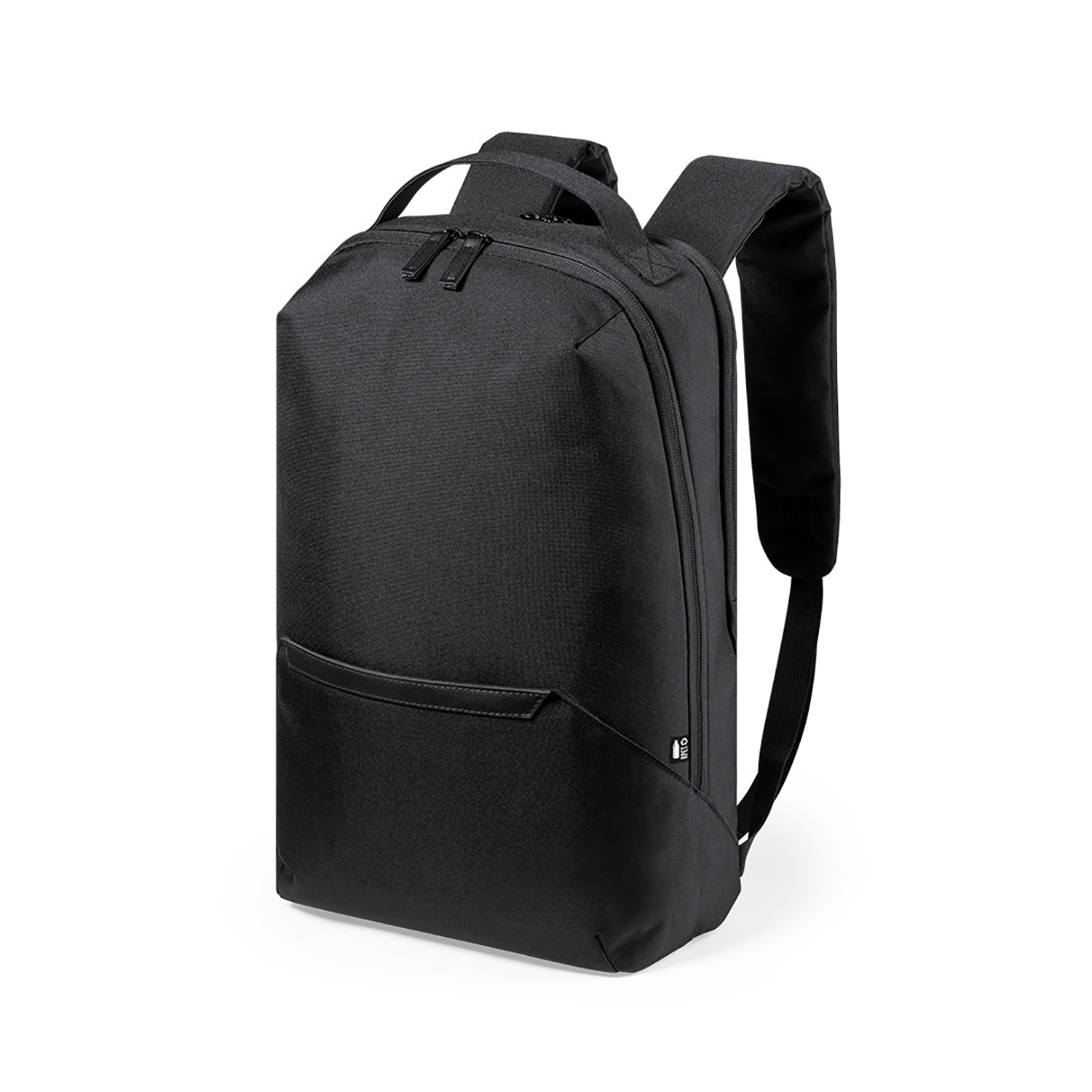 Zaino nero dal design elegante. Una tasca frontale, due spallacci.