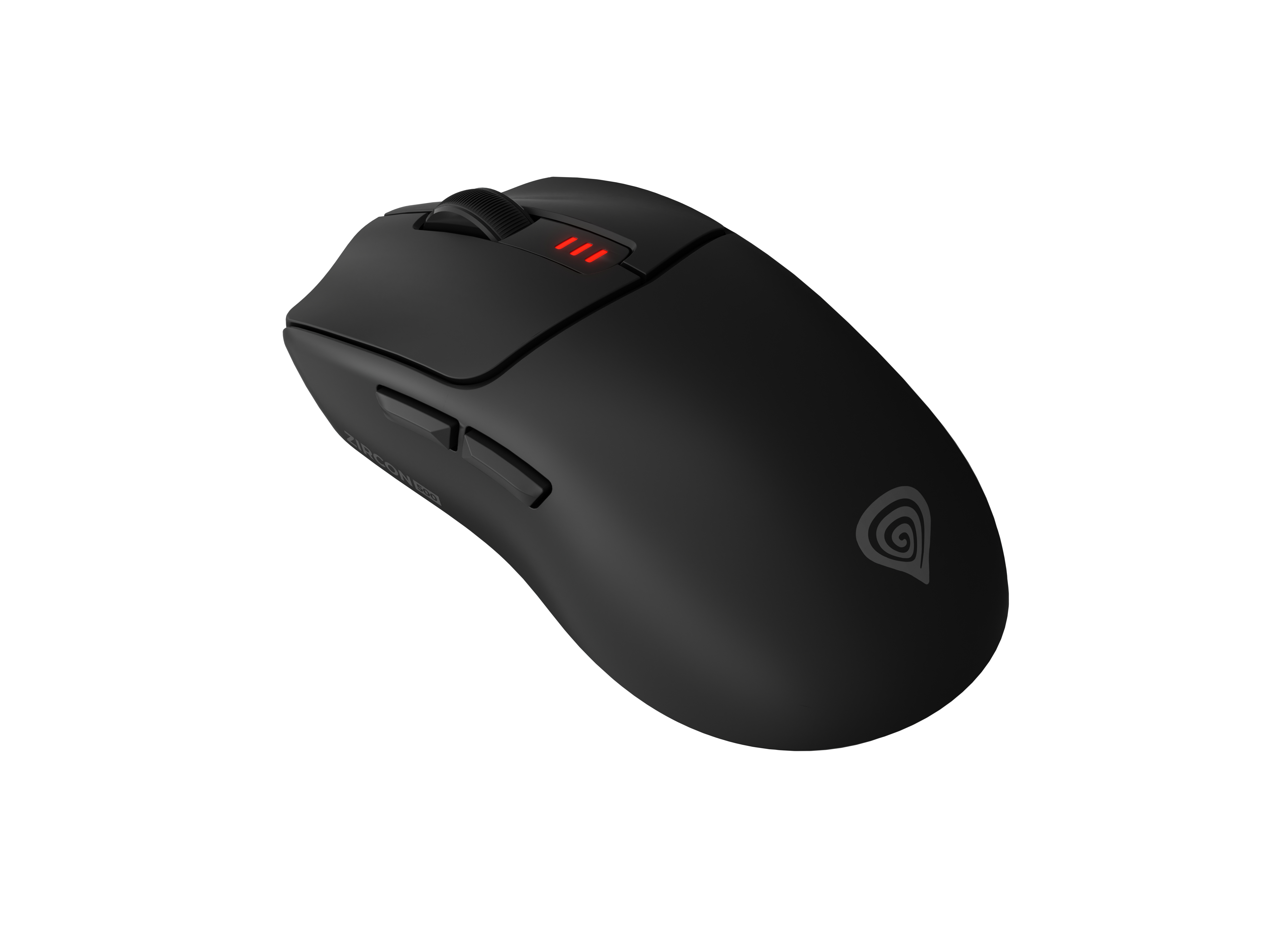 Zwarte gamingmuis met rode lichten. Geïsoleerd op witte achtergrond.