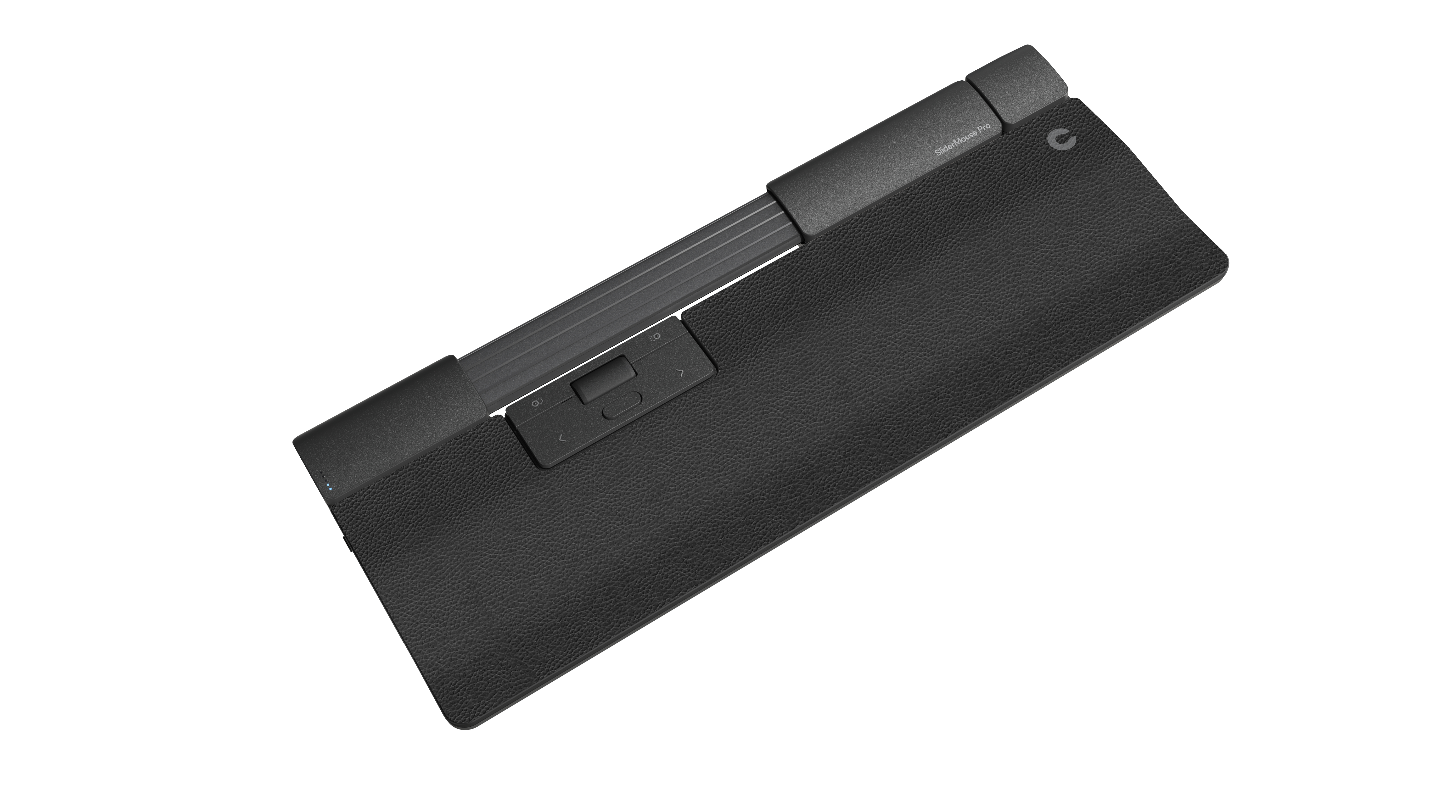 Combo de teclado y ratón ergonómico negro, vista superior.
