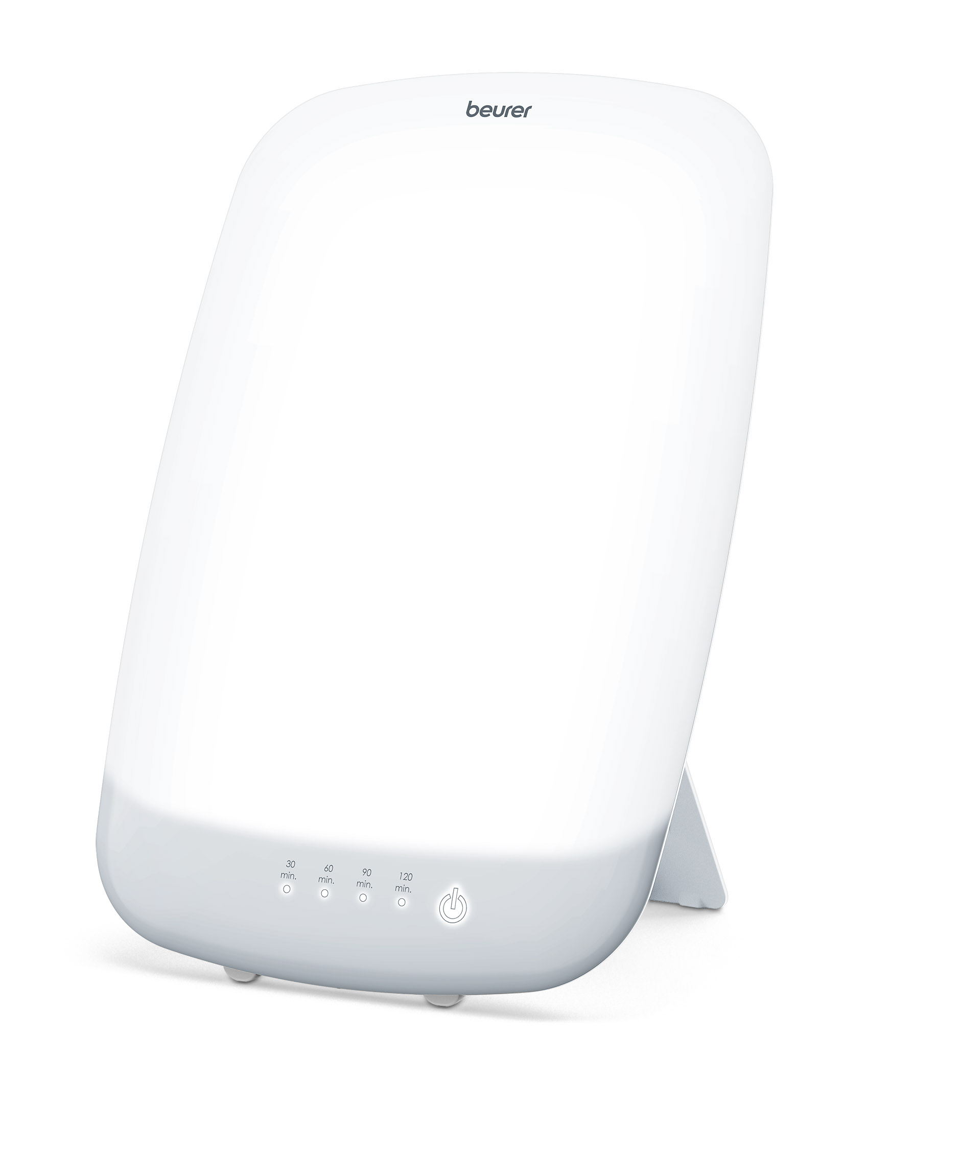 A white light therapy lamp with buttons.