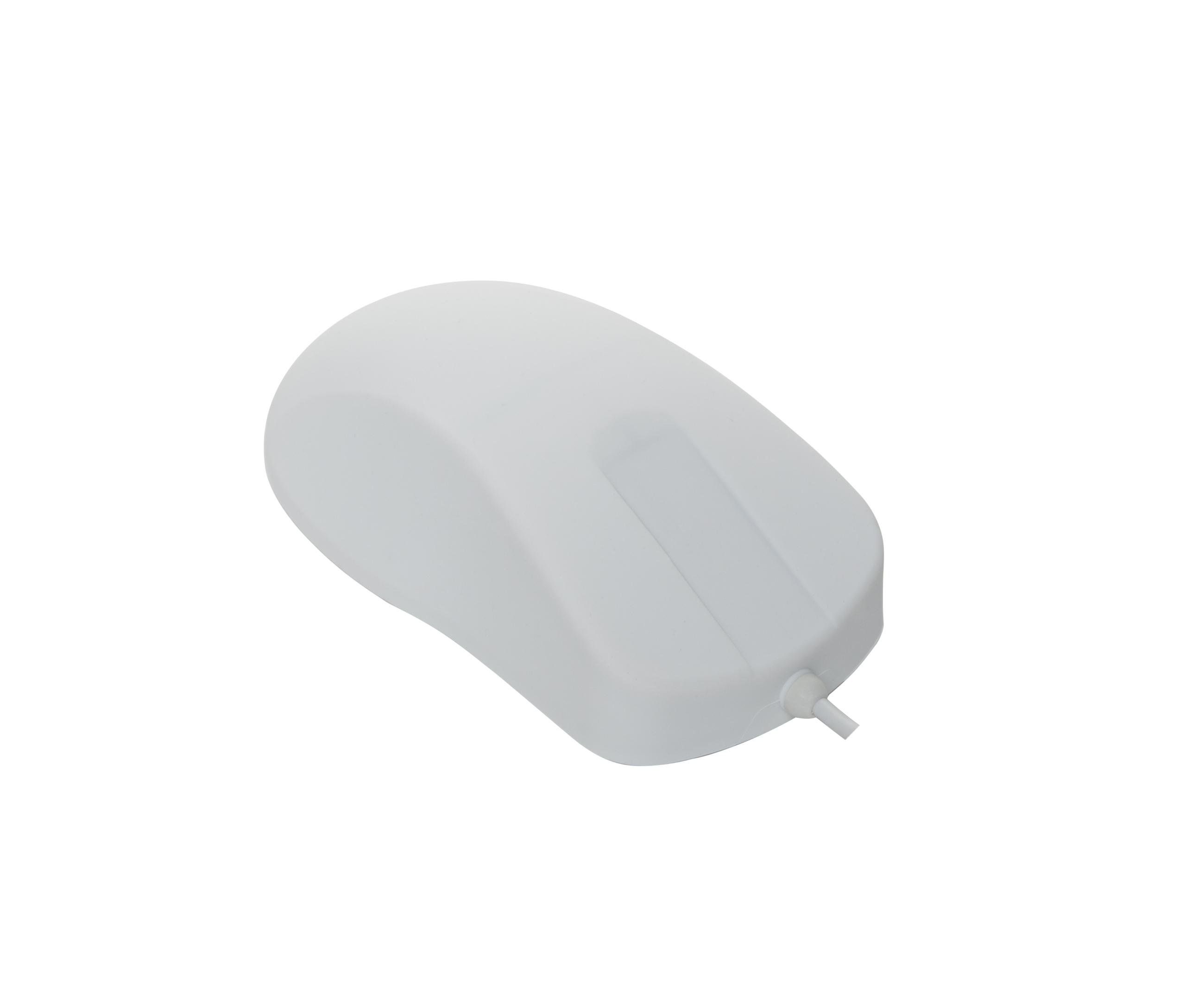 Weiße Computermaus mit Kabel. Die Maus hat ein einfaches Design.